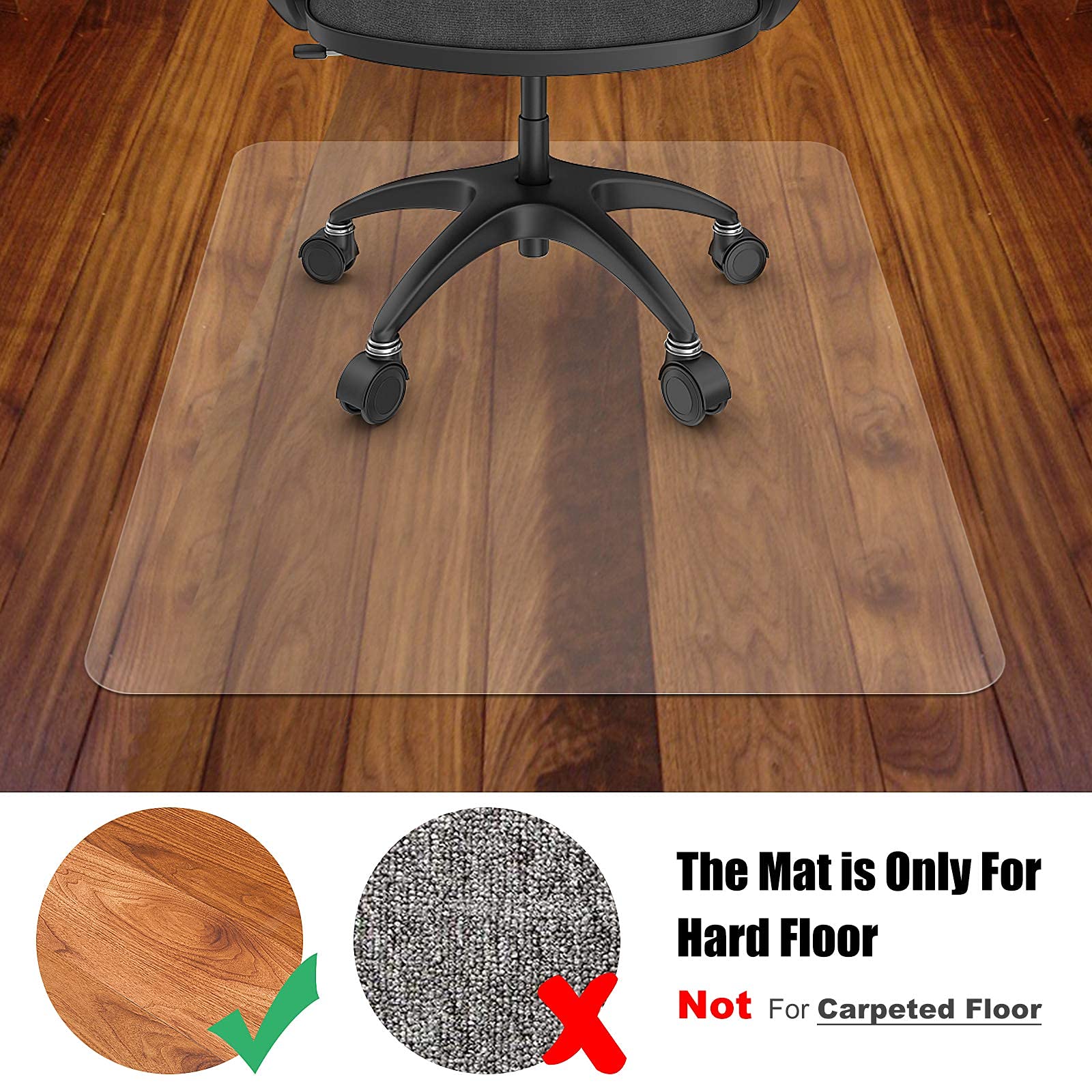 Azadx 48'' Clear Heavy Duty Office Chair Mat for Hardwood Floors - Plastic Desk Chair Protector for Wood & Hard Surface Floors - Perfect for Home Office, Gaming & Workspace Protection