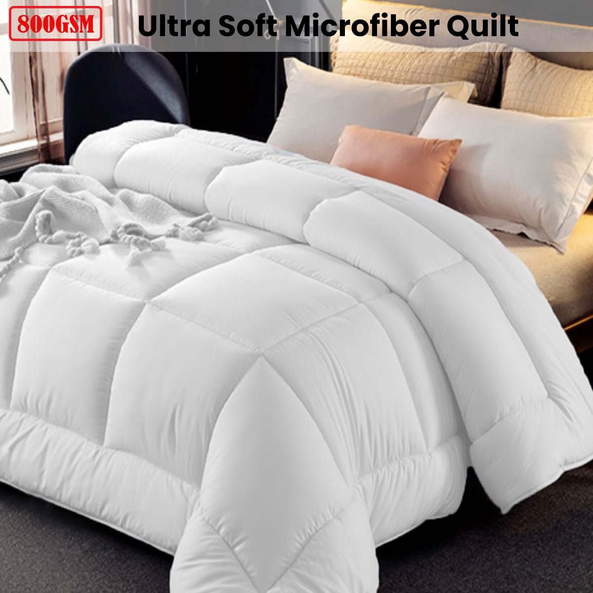 800GSM All-Season Antibacterial Microfiber Quilt King Size - Ultra Soft & Hypoallergenic Bedding for Year-Round Comfort in Bedroom, Guest Room, or Dorm