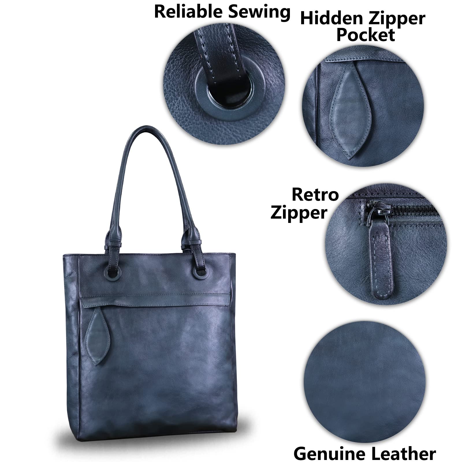 Genuine Leather Handbags for Women - Top Handle Work Tote Bag, Retro Satchel Purse for Office, Travel & Everyday Use