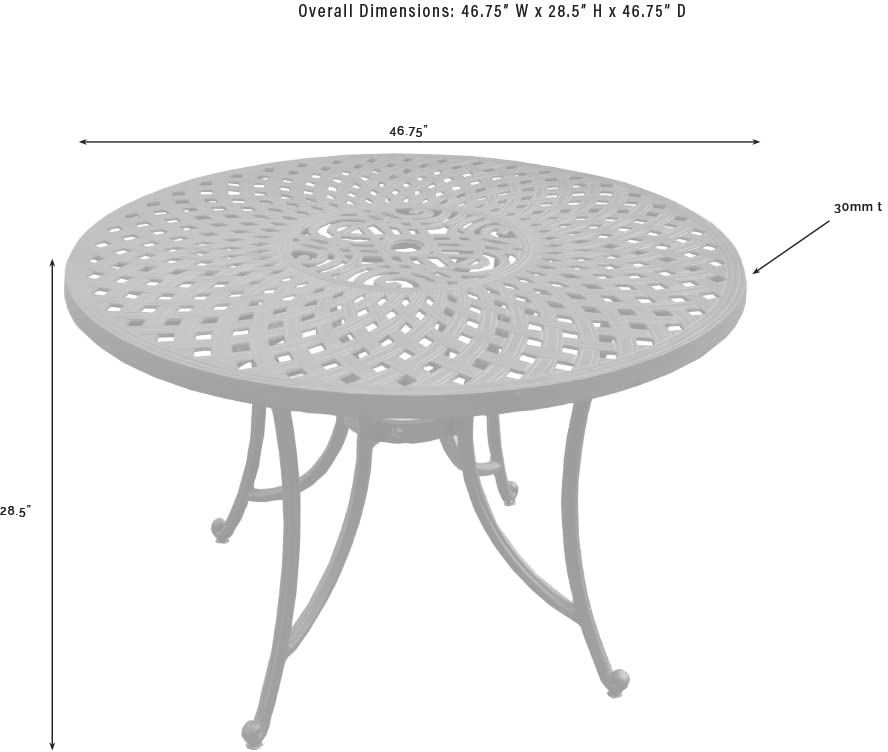 Crosley Sedona 46 Inch Round Black Cast Aluminum Outdoor Dining Table with Umbrella Hole - Weather-Resistant Patio Furniture for Backyard, Garden & Poolside Dining