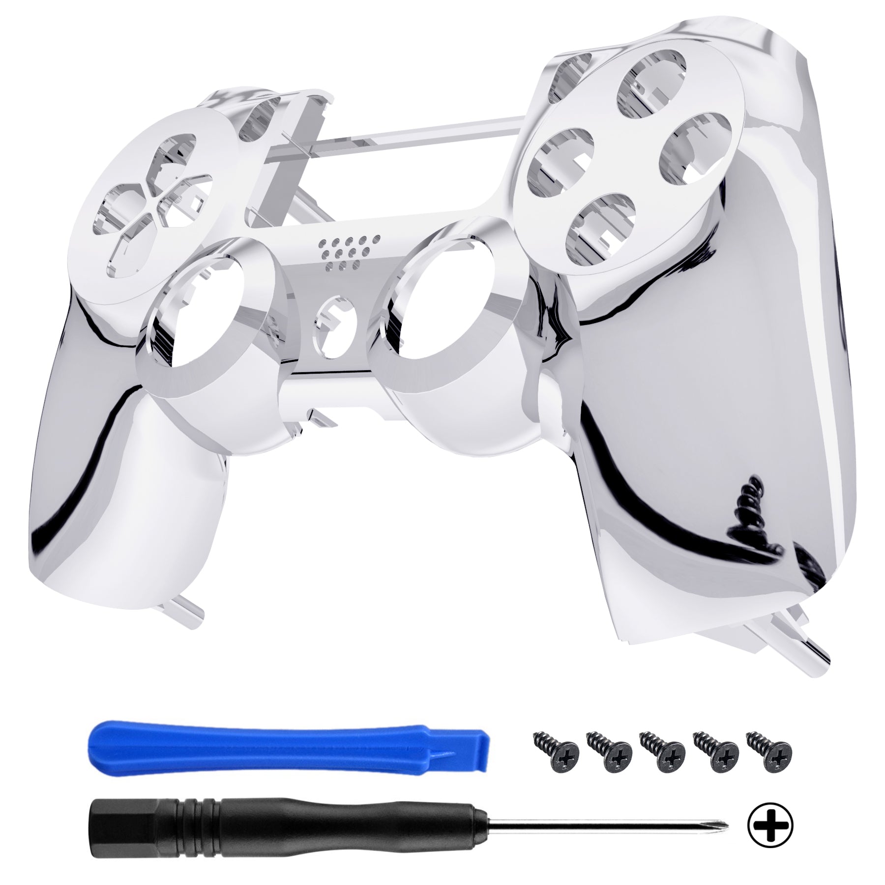 eXtremeRate Chrome Silver Front Housing Shell Faceplate for PS4 Slim Pro Controller (CUH-ZCT2/JDM-040/JDM-050/JDM-055) - Replacement Cover for Enhanced Gaming Experience & Customization