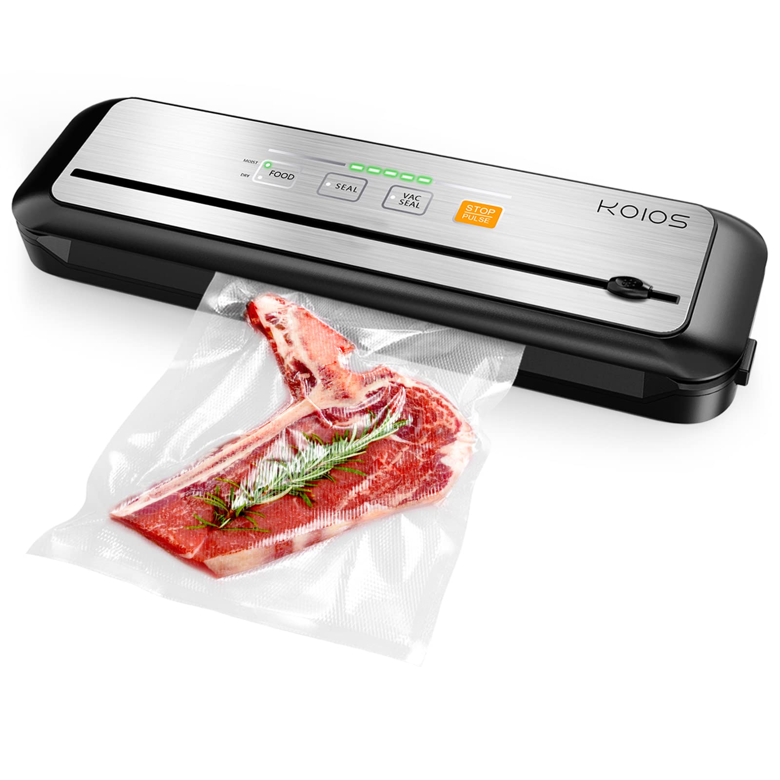 KOIOS 90Kpa Automatic Vacuum Sealer Machine with Cutter - 8-in-1 Food Saver for Dry & Moist Foods | Compact Design, LED Indicator, Pulse Function | Includes 10 Vacuum Bags | Perfect for Meal Prep, Sous Vide & Food Storage (Silver)