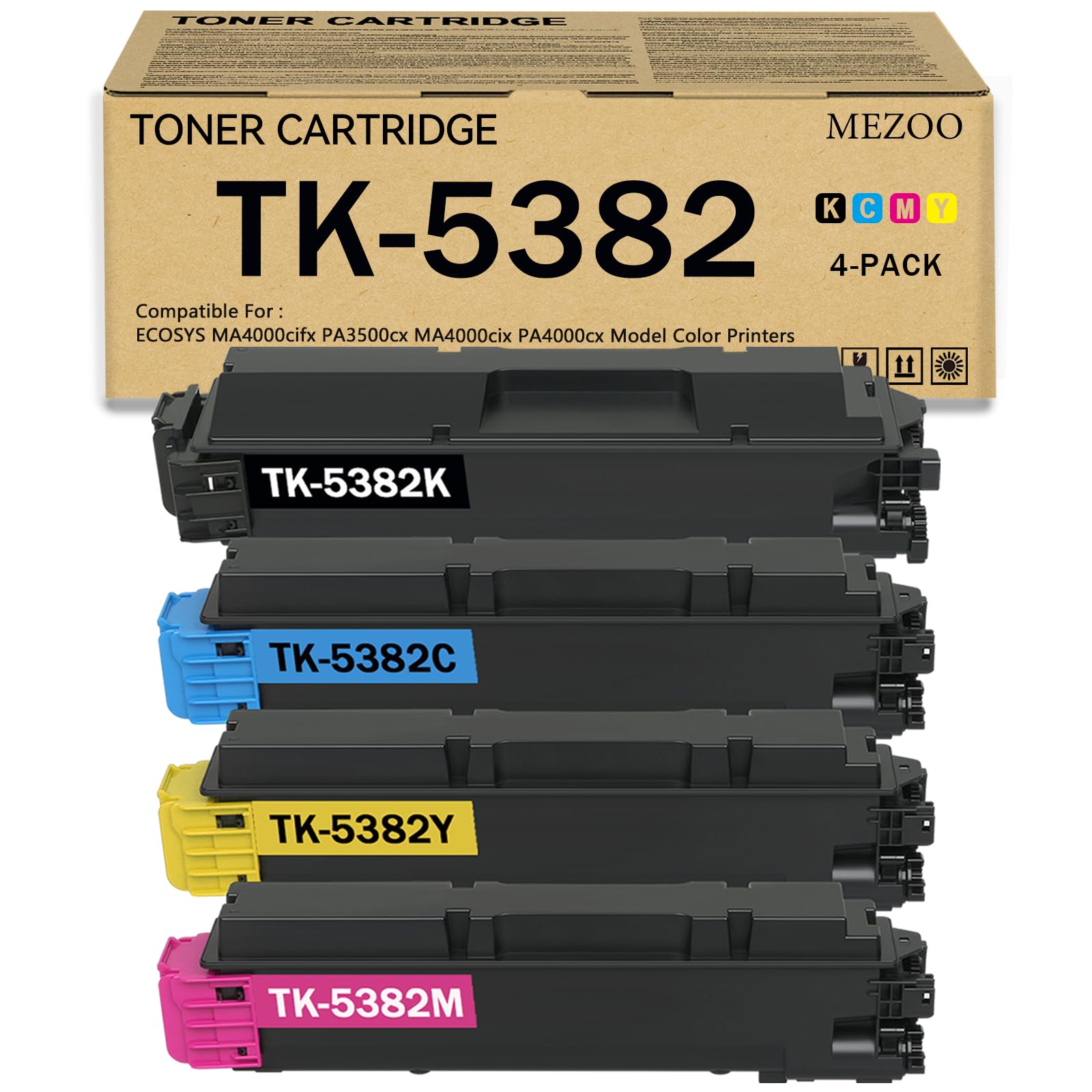 High Yield TK-5382 Toner Cartridge Replacement (4-Pack) - Compatible with ECOSYS MA4000cifx/PA3500cx/MA4000cix/PA4000cx Color Printers - Perfect for Office & Home Printing Needs