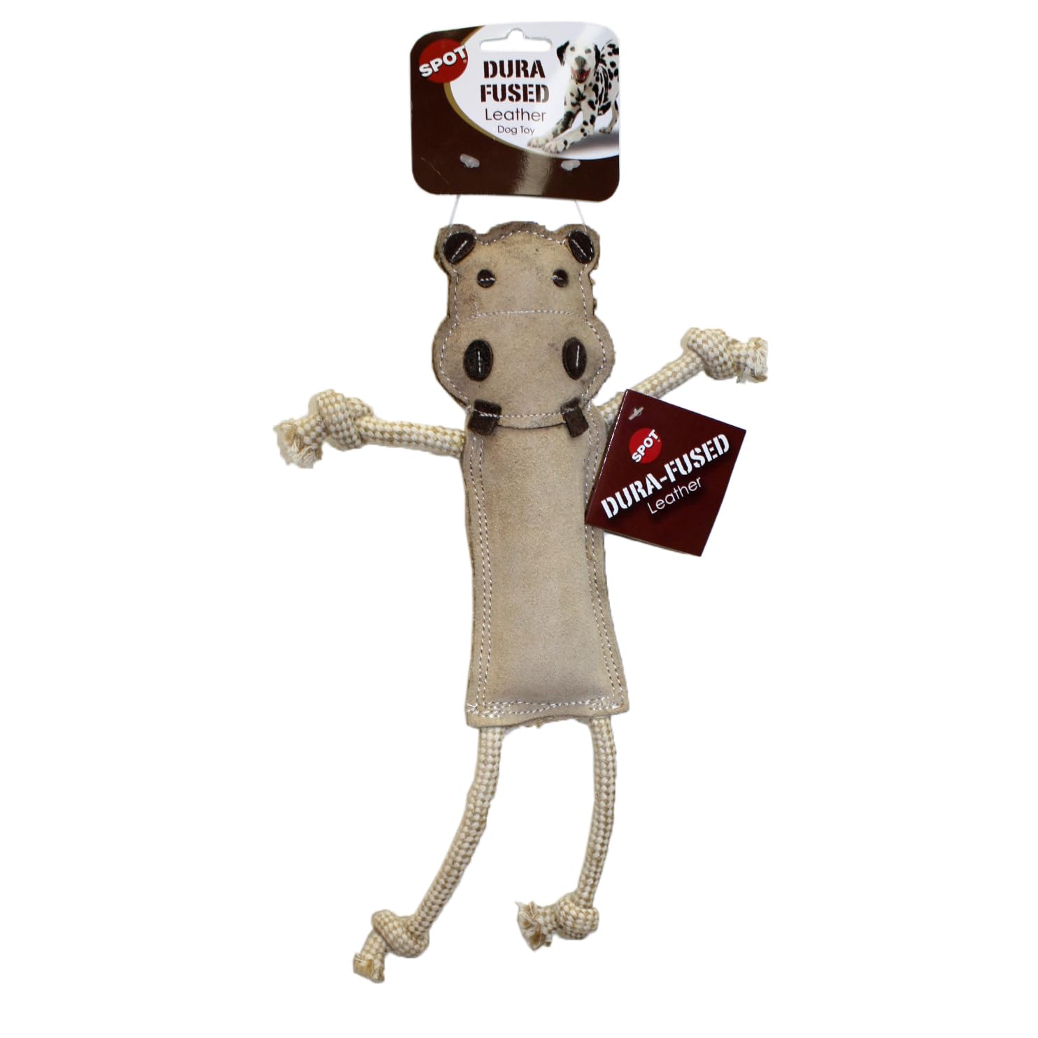 Durable Leather Dog Toy with Squeakers & Rope Limbs - SPOT Dura-Fused Jungle Animals Chew Toy for Light to Moderate Chewers, No-Stuffing Design - 14 Inch Real Leather & Jute Pet Toy (Assorted Styles) - Perfect for Indoor Play, Outdoor Adventures & Training Sessions