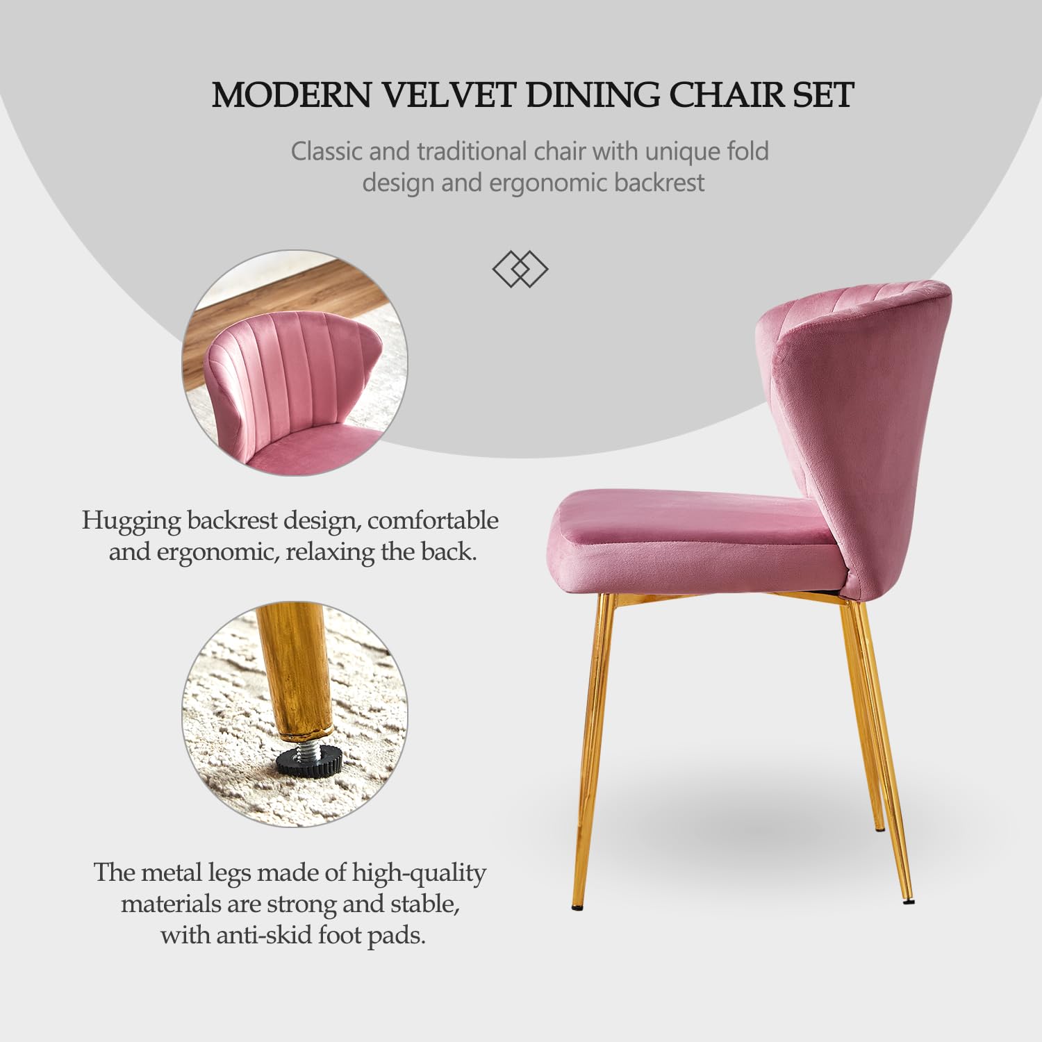 Kiztir Pink Velvet Dining Chairs Set of 4 - Modern Tufted Upholstered Chairs with Golden Metal Legs for Dining Room, Kitchen, Vanity - Perfect for Home Decor, Wedding, and Restaurant Use