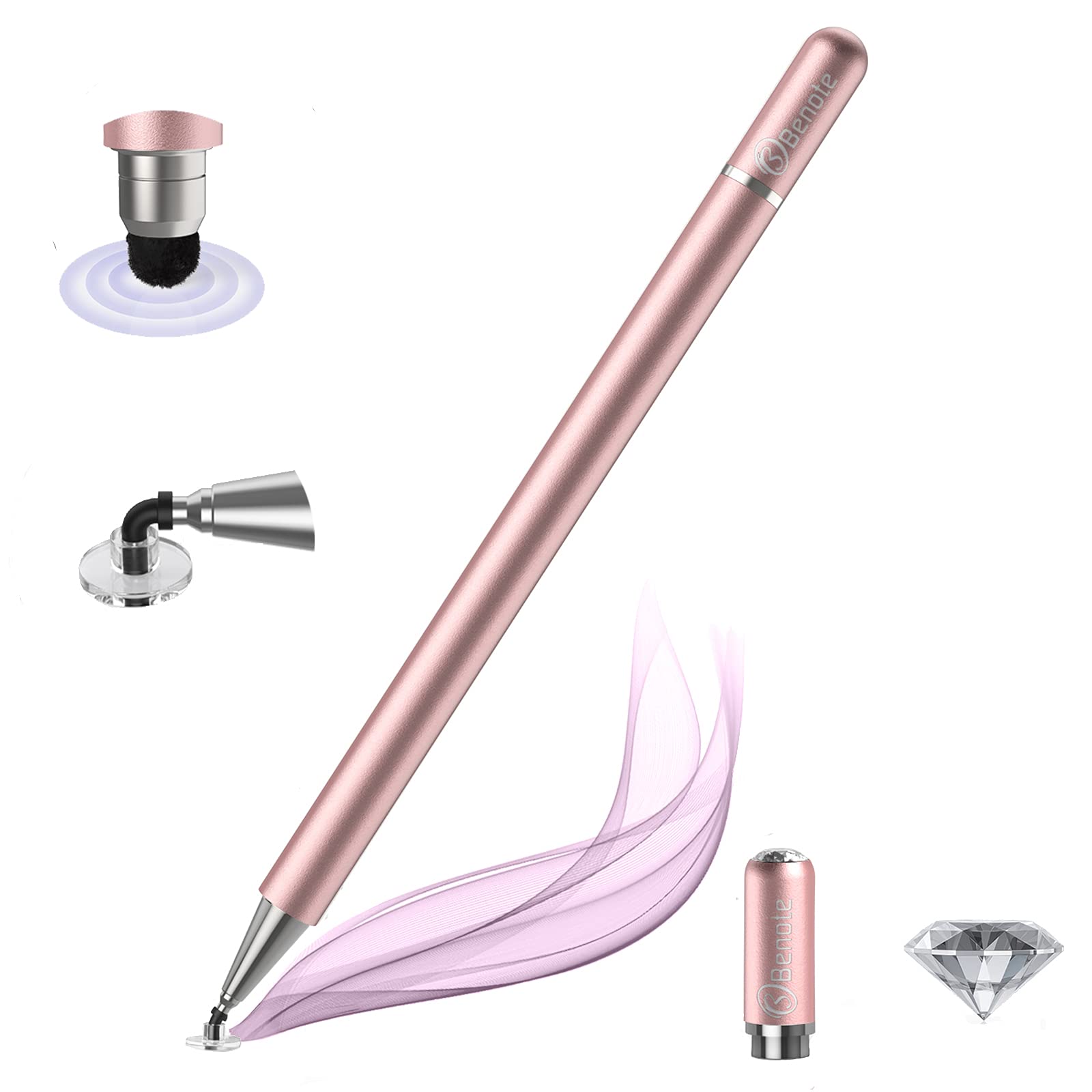 Premium Stylus Pen for iPad, iPhone, Android & Chromebook - Fine Tip with High Sensitivity Rubber Disc for Drawing, Writing & Note Taking - Perfect for Artists, Students & Professionals (Rose Gold)