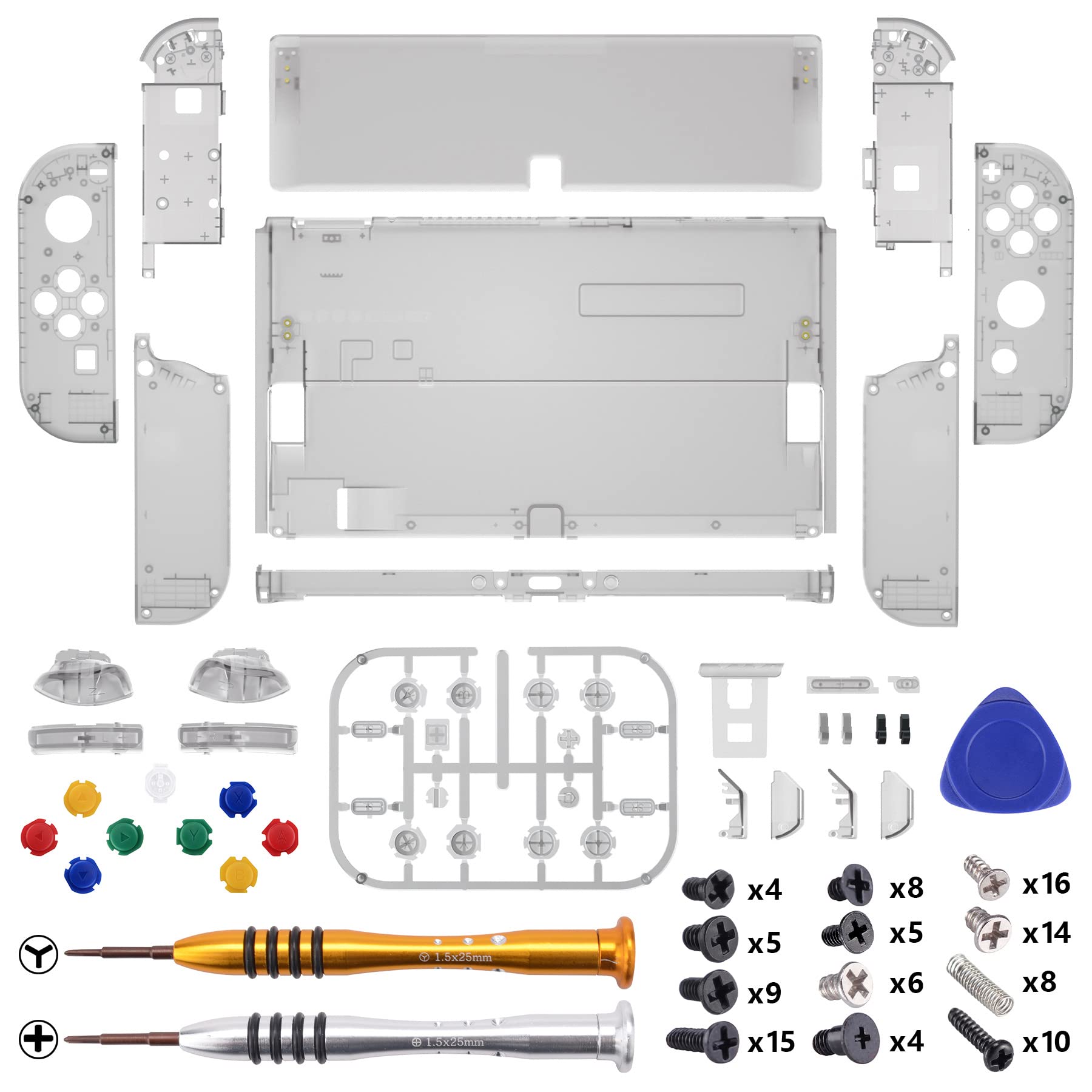 eXtremeRate DIY Full Set Replacement Shell for Nintendo Switch OLED - Custom Back Plate, Kickstand & Controller Housing with Buttons (Clear Black) | Gaming Accessories for Enhanced Handheld Experience