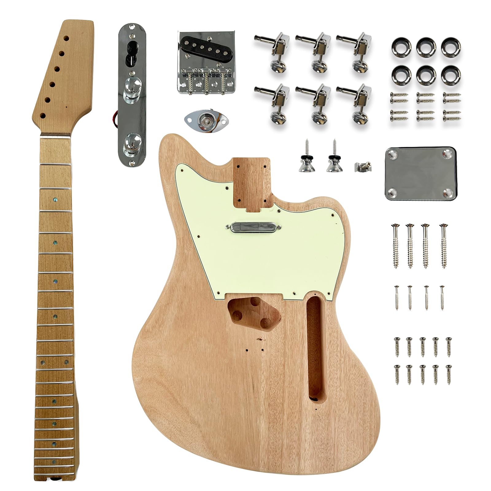 KGD JA DIY Electric Guitar Kit - Mahogany Body, Maple Neck & Fretboard, Unfinished Uncut DIY Guitar Kit for Adults - Perfect for Home Studio Recording, Live Performances & Guitar Building Projects