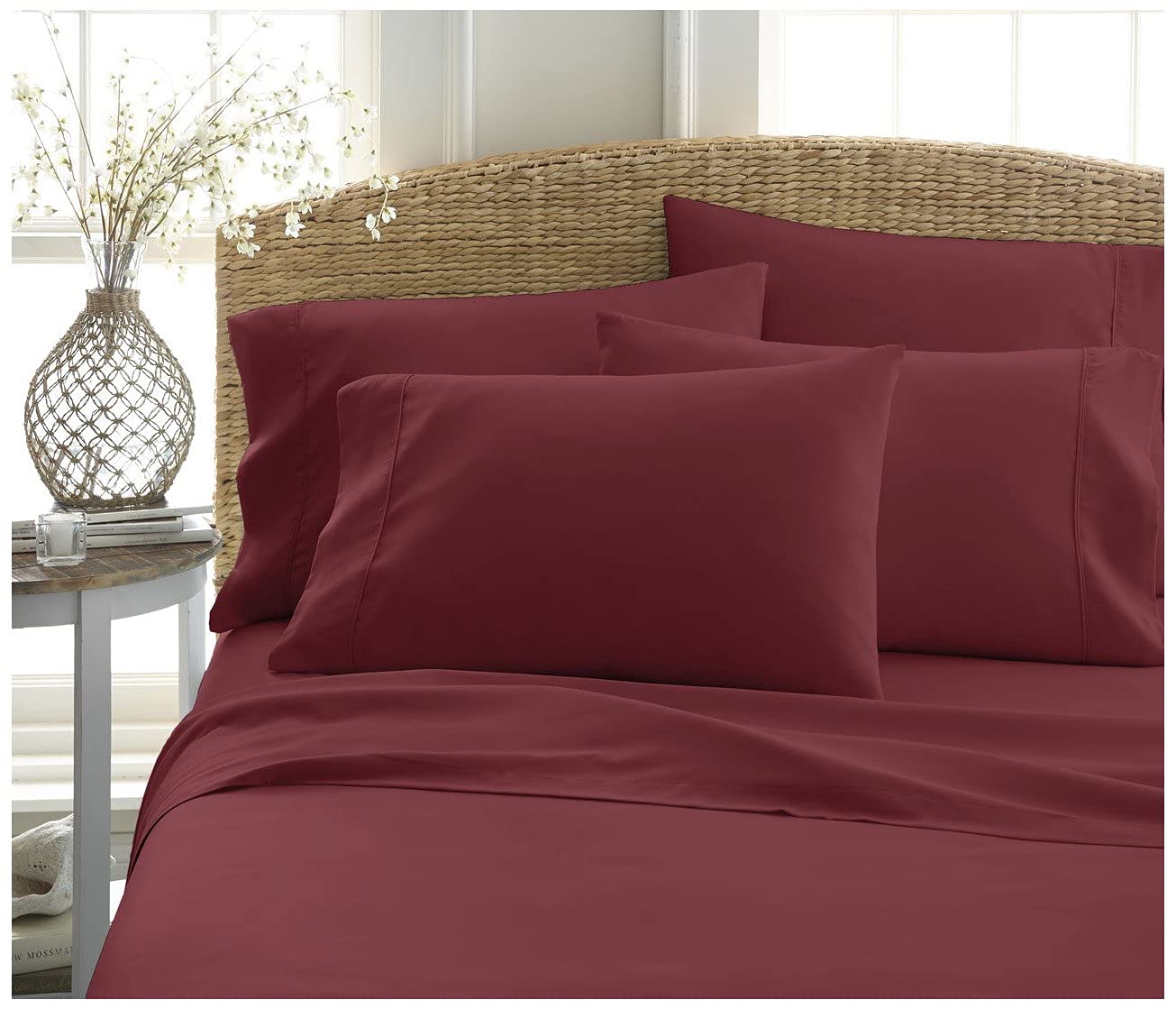 800 Thread Count 100% Cotton Luxury Bedding Set - 6 Piece Full Size Deep Pocket Sheet Set with Pillowcases, Burgundy, Long Staple Cotton for Soft & Cozy Sleep, Fits Mattress Up to 21