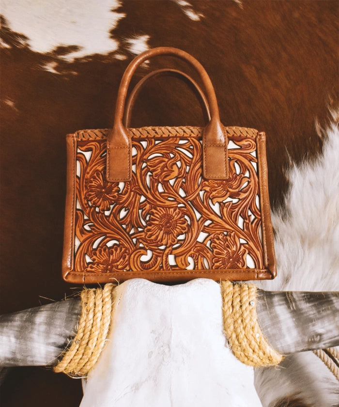 Trinity Ranch Genuine Leather Tooled Tote Bag - Western Style Handbag for Women, Perfect for Work, Travel and Everyday Use