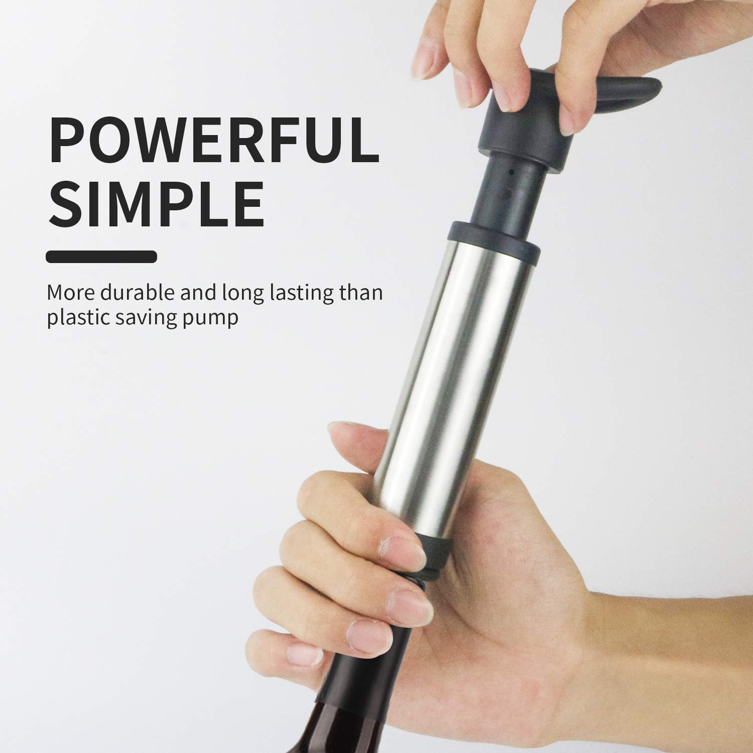 GOWITA Stainless Steel Vacuum Wine Pump with 4 Wine Bottle Stoppers - Preserve Wine Freshness for Up to 7 Days | Wine Preservation System for Red, White & Sparkling Wines | Perfect for Home Bars, Parties & Wine Enthusiasts