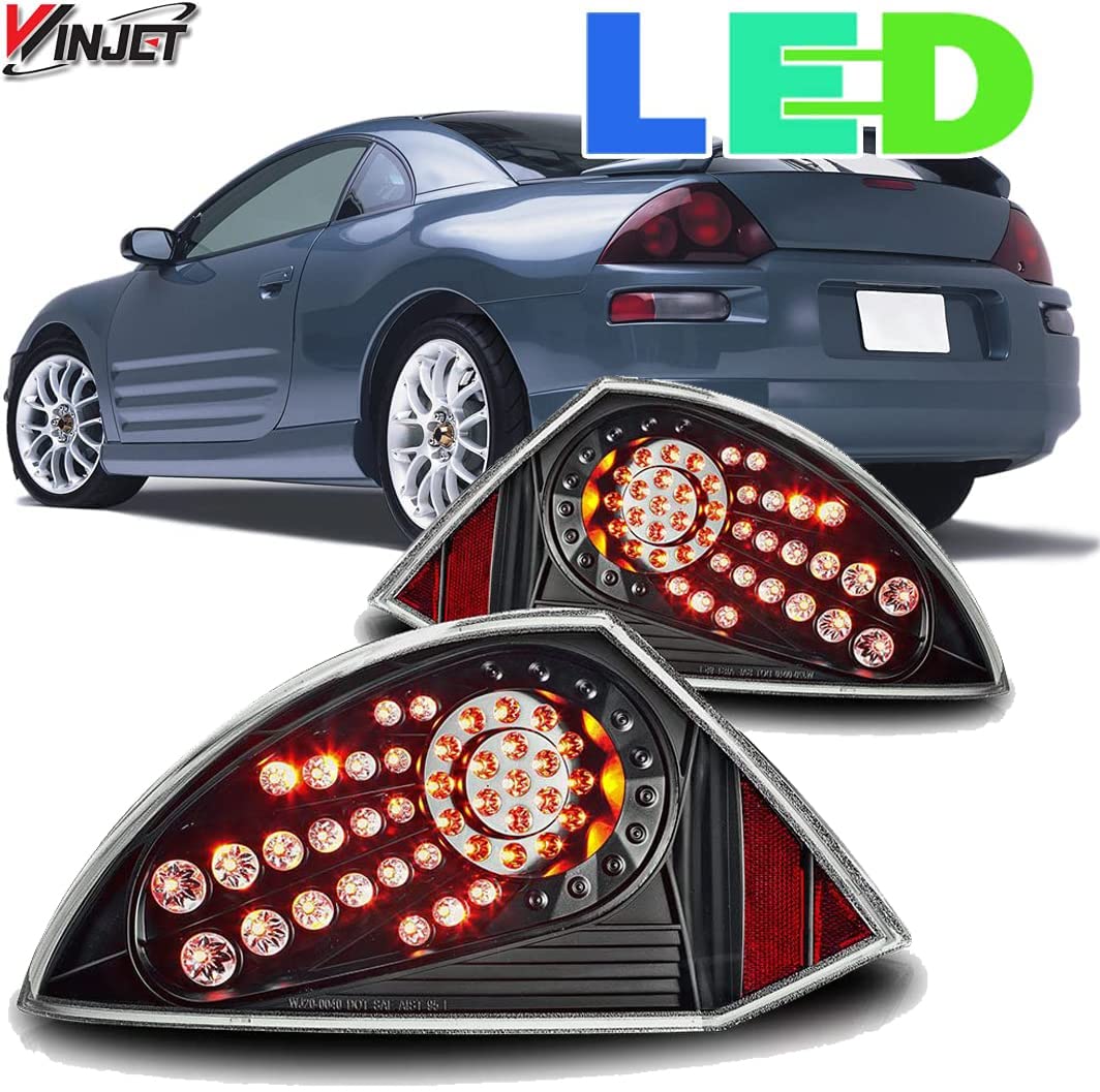 Winjet LED Tail Lights Assembly for 2000-2005 Mitsubishi Eclipse - Pair with LED Turn Signal, Brake Lights & DRL - HD Lenses Rear Lights (Matt Black/Clear) - Perfect for Night Driving & Car Customization