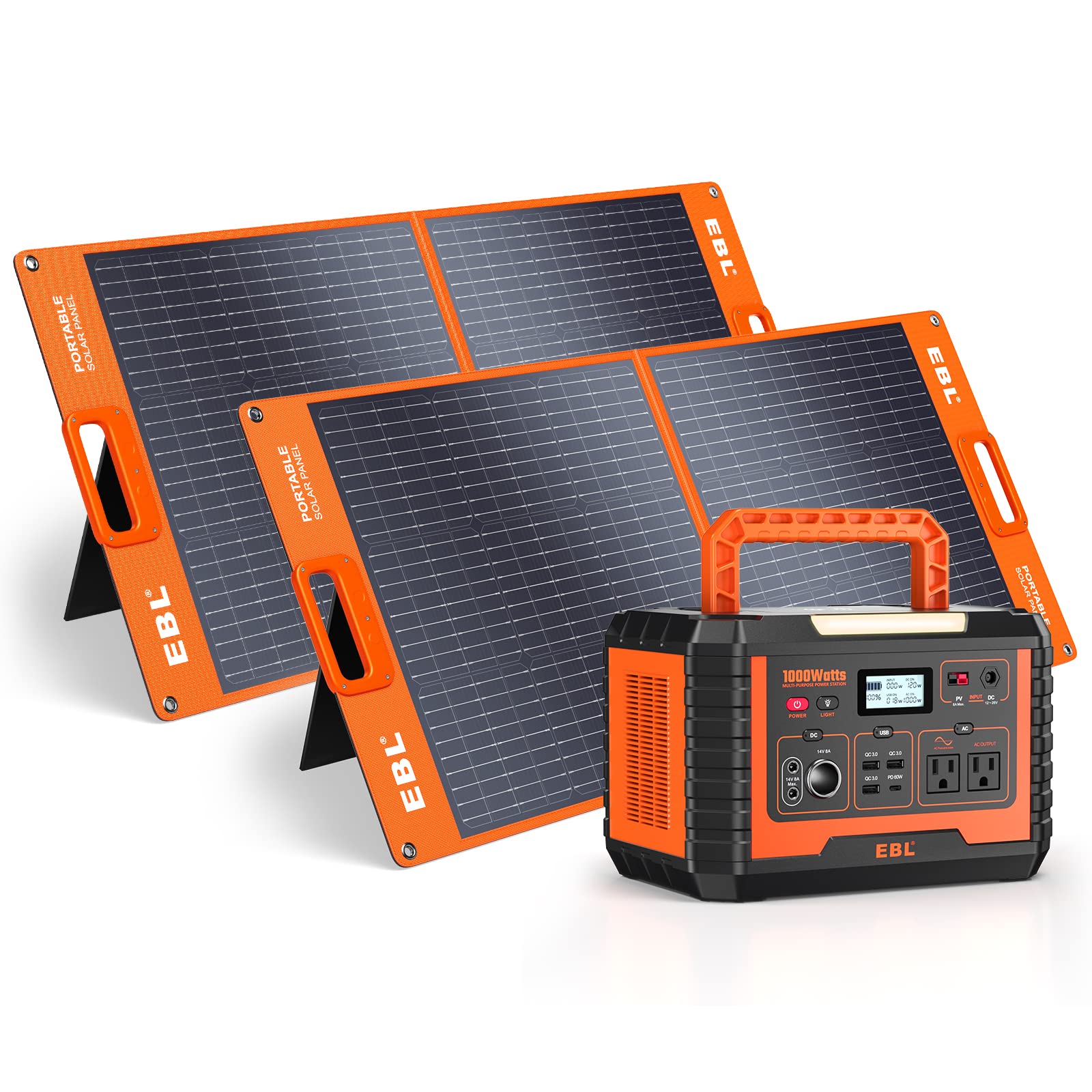 EBL 1000W Portable Solar Power Generator with Solar Panel Kit - Perfect for Camping, RV Trips, and Emergency Power Outages