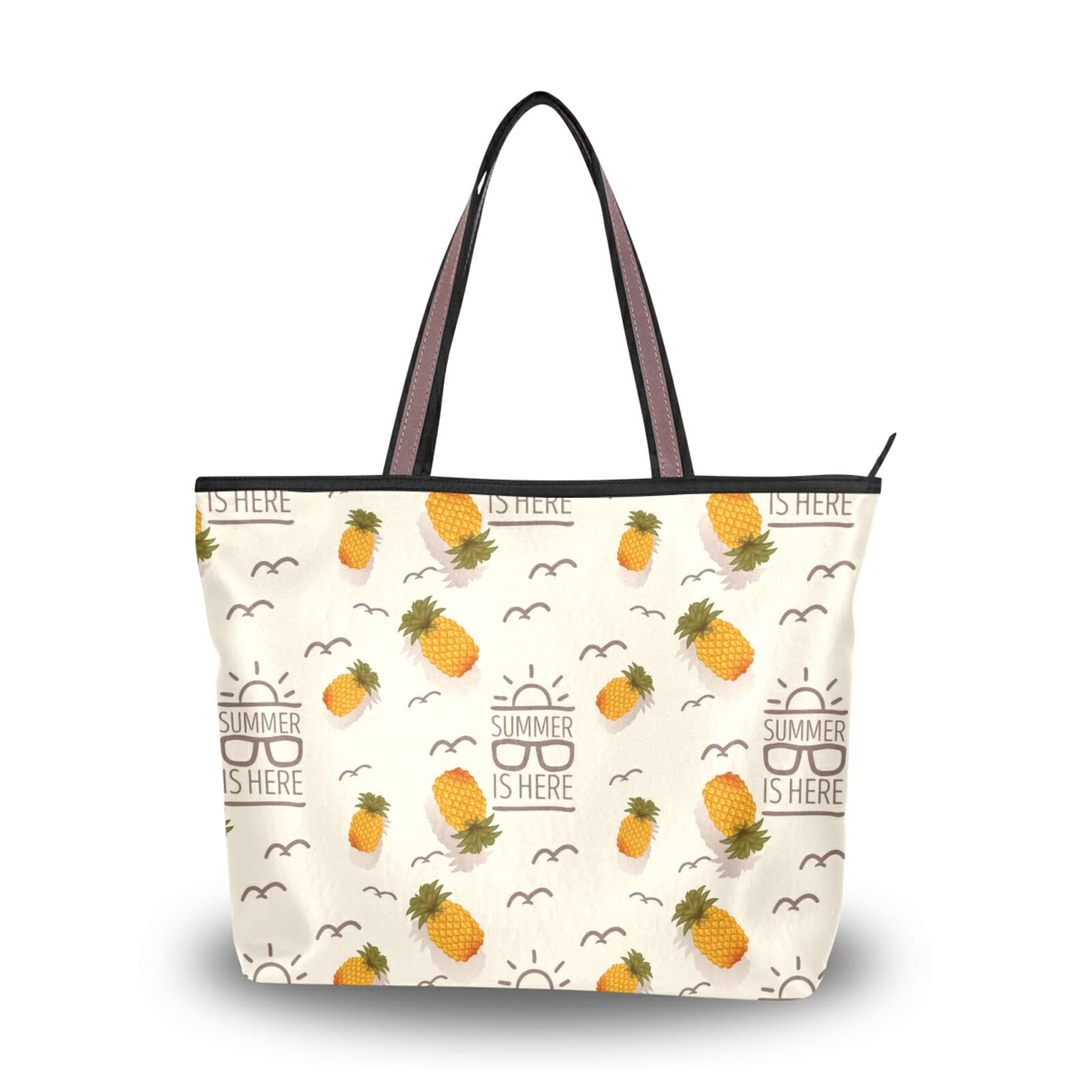 Stylish Pineapple Print Tropical Fruit Tote Bag for Women - Reusable Shoulder Handbag Perfect for Beach, Travel & Summer Outings