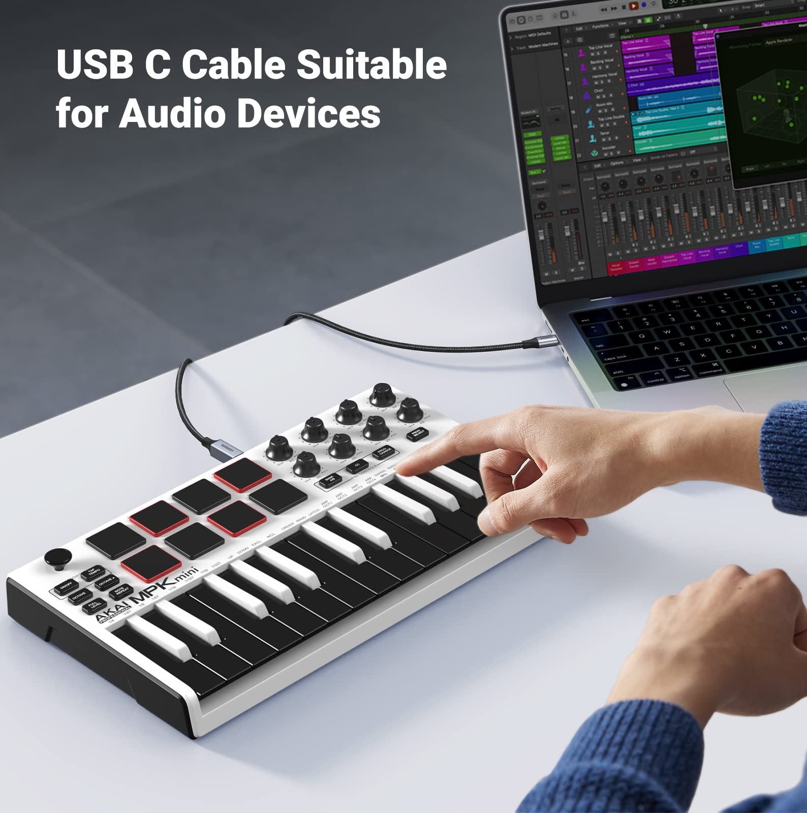 UGREEN USB C to USB A Printer Cable 6ft - Braided Nylon MIDI Cable for DJ Controller, MIDI Keyboard, Digital Mixing Console - Compatible with MacBook Pro, iPad, Scanner, Printer - Perfect for Music Production & Office Printing