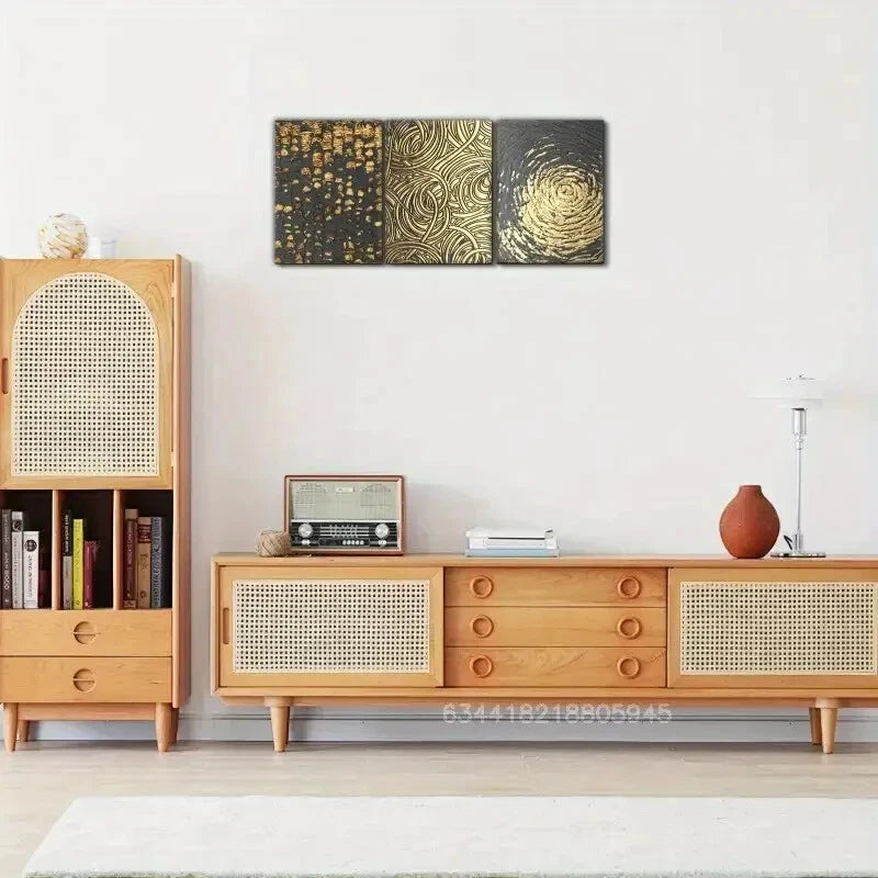 3-Piece Abstract Art Metal Prints - Golden Decorative Wall Art for Living Room, Bedroom & Office - Ready to Hang Modern Home Decor