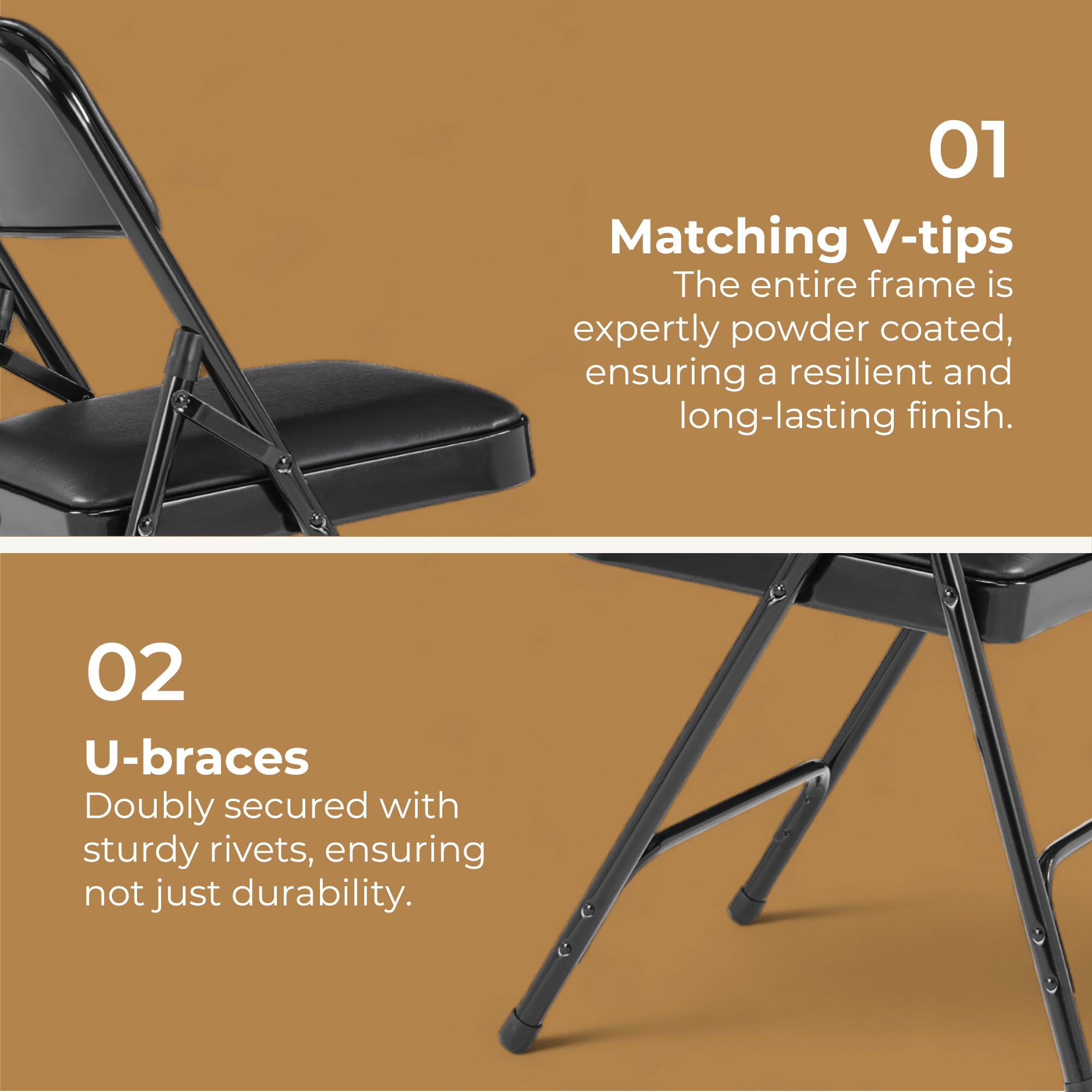 OEF Furnishings (4 Pack) Premium Vinyl Padded Folding Chairs - Heavy Duty Stackable Chairs for Home, Office, Wedding, Party & Events - Comfortable Black Seating Solution