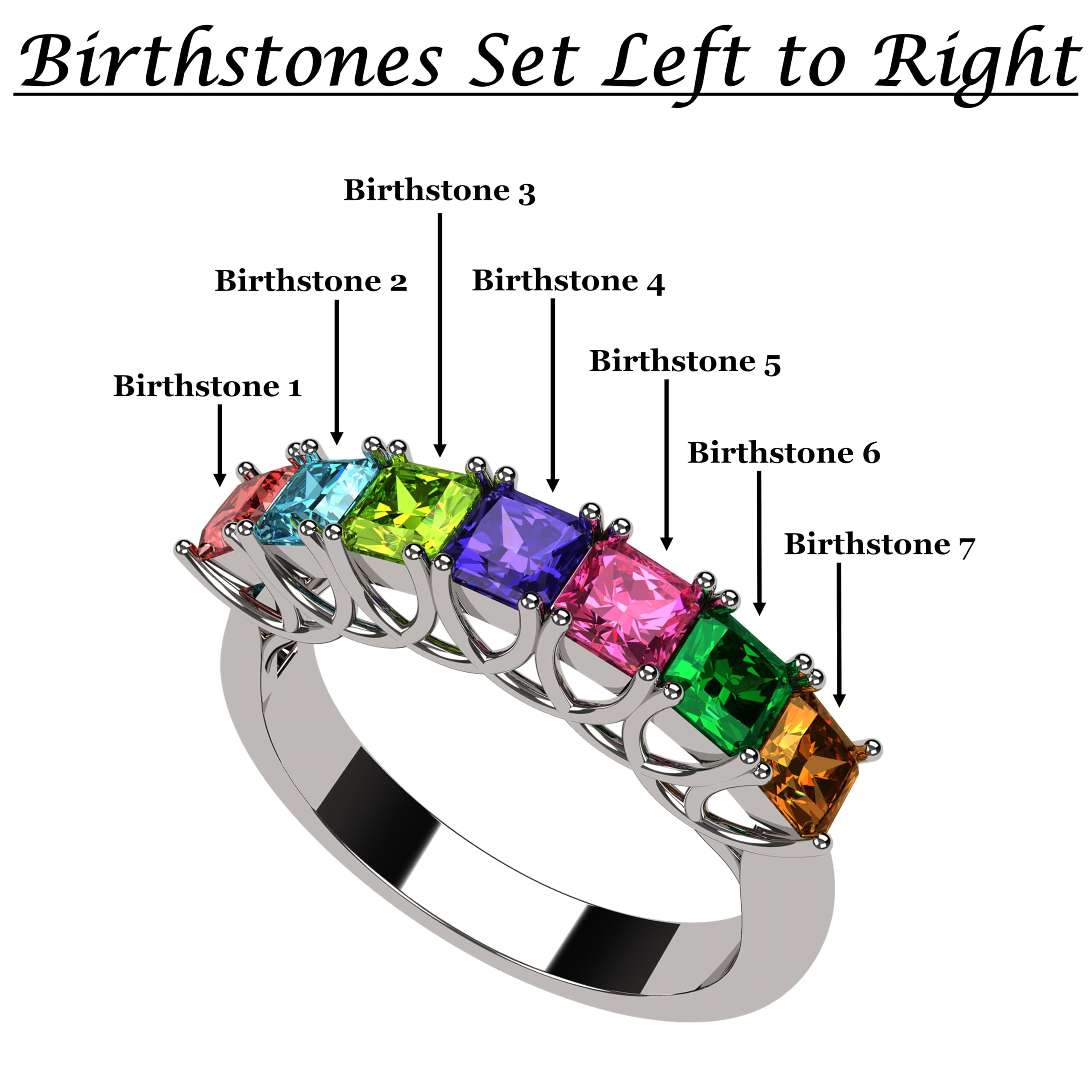 Lucita Mothers Rings with 1-7 Simulated Birthstones in Sterling Silver, 10K or 14K Gold - Elegant Gift for Mom, Grandma, Anniversary & Mother's Day