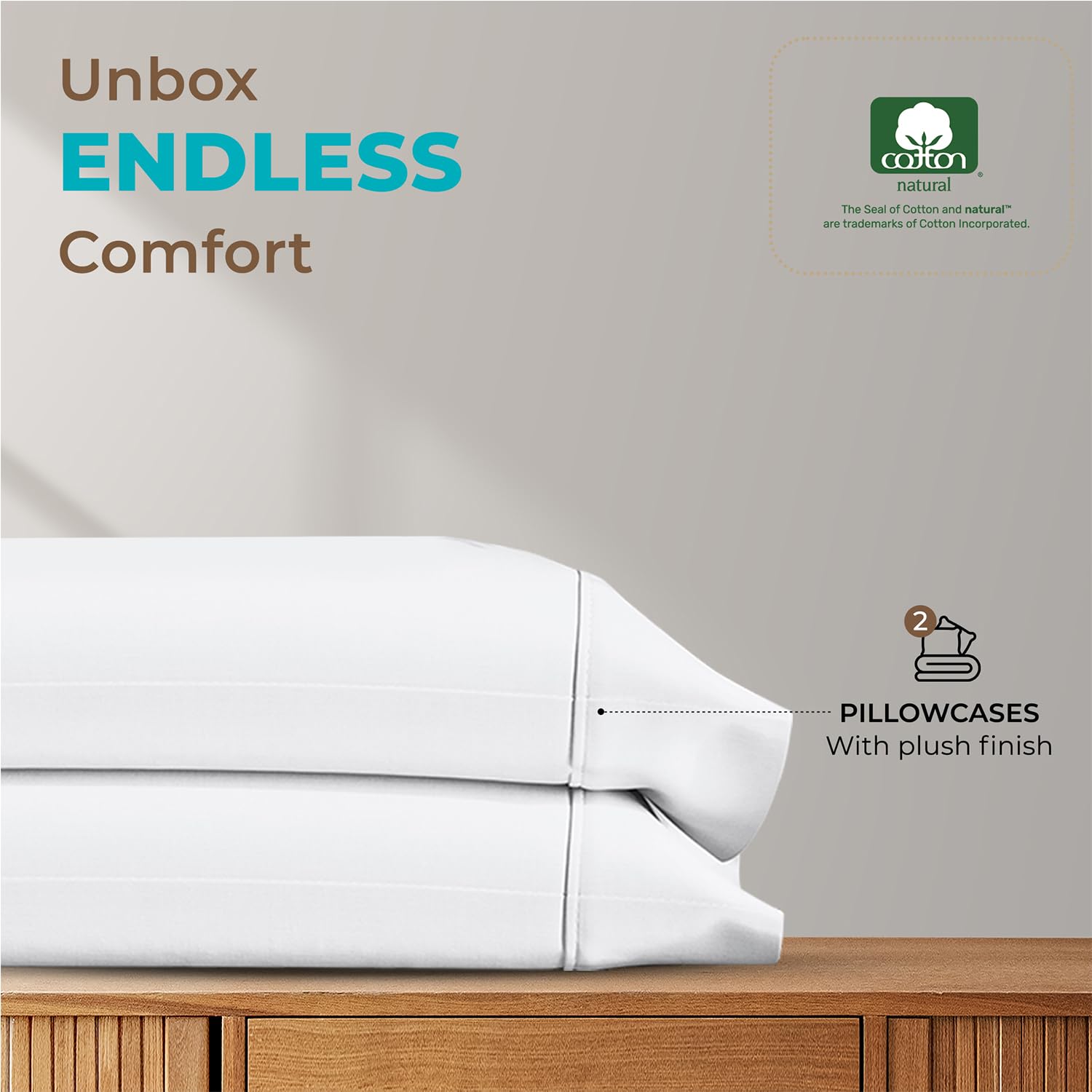 800 Thread Count 100% Egyptian Cotton Queen Pillowcase Set (2-Pack) - Soft Sateen for Luxury Bedding