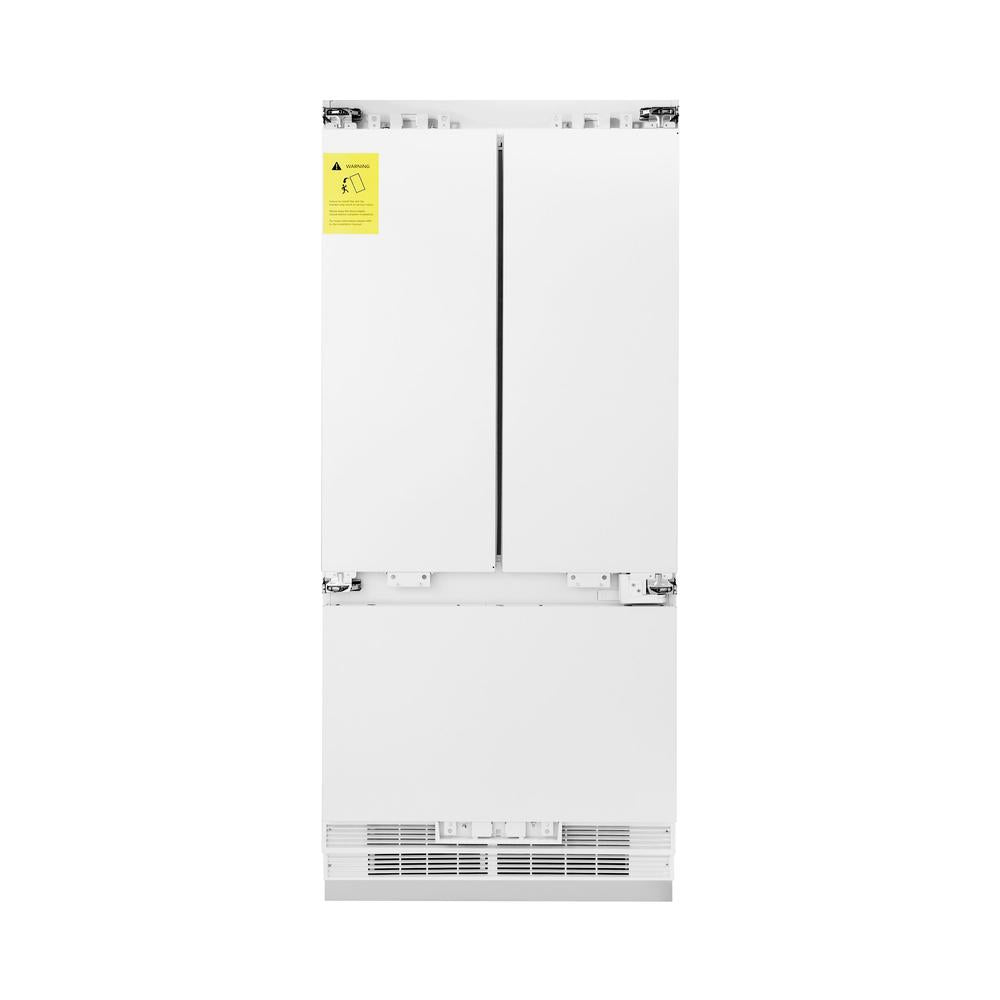 ZLINE Autograph Edition 36 Inch Panel Ready French Door Built-In Refrigerator - 19.6 cu ft Capacity, Bottom Freezer, Water Dispenser & Ice Maker, Matte Black Accents (RBIVZ 36 MB) - Perfect for Modern Kitchens and Open-Concept Homes