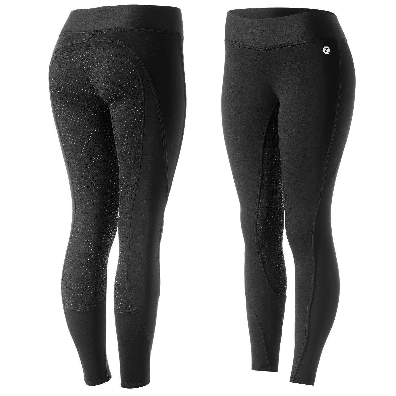 HORZE Active Women's Winter Fleece-Lined Silicone Full Seat Horse Riding Tights - Warm Equestrian Breeches for Cold Weather Riding & Training