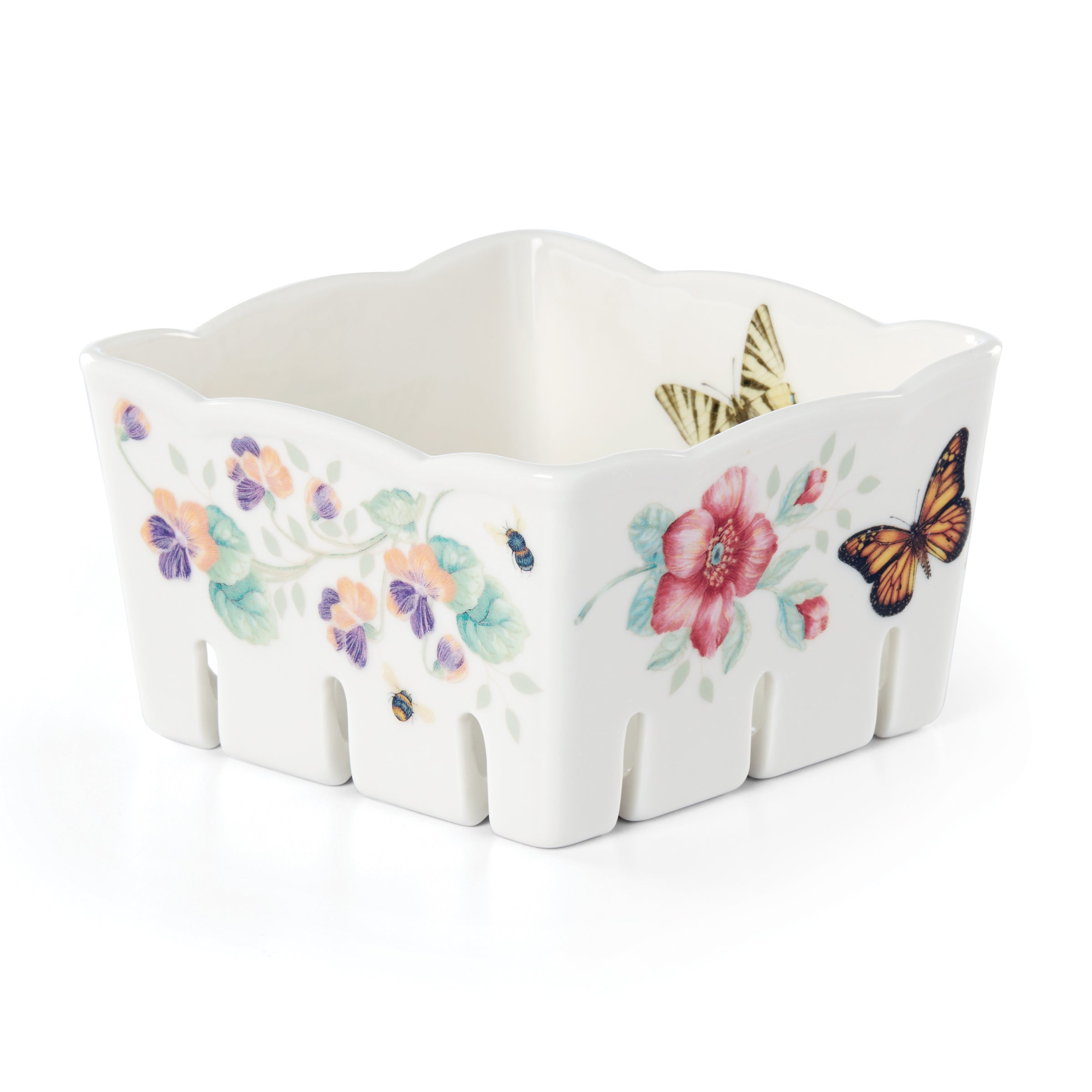 Butterfly Meadow Berry Bowl - Ceramic Fruit Serving Dish for Strawberries, Blueberries, Raspberries - Perfect for Breakfast, Desserts, and Party Snack Display