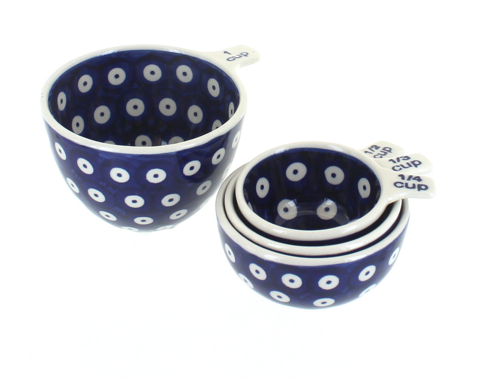 Blue Rose Polish Pottery Dots Measuring Cup Set - 4-Piece Ceramic Measuring Cups for Baking, Cooking & Kitchen Decor - Perfect for Measuring Dry & Liquid Ingredients, Gift for Bakers & Home Chefs