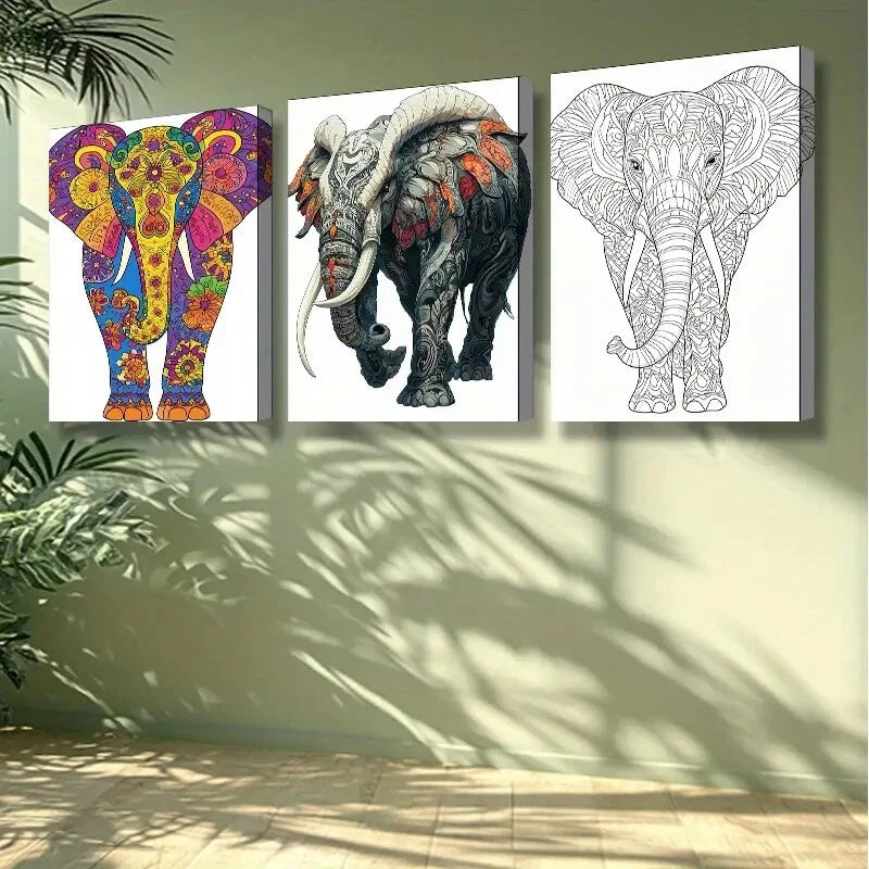 3-Piece Stylized Elephant Animal Wall Art Set - Framed Canvas 40x60cm - High Quality Print - 100% Australian Made - Ready to Hang - Perfect for Living Room, Bedroom & Office Decor