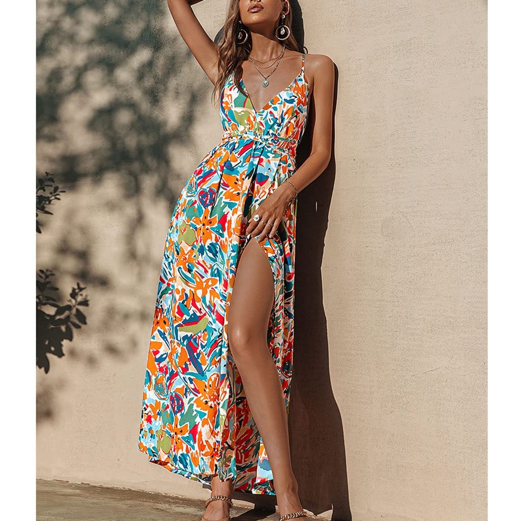Women's Printed Midi Sling Dress for Spring & Summer | Mid Waist Flowy Long Dress | Commuter & Casual Wear | Perfect for Office, Brunch & Travel (Color: A, Size: S)
