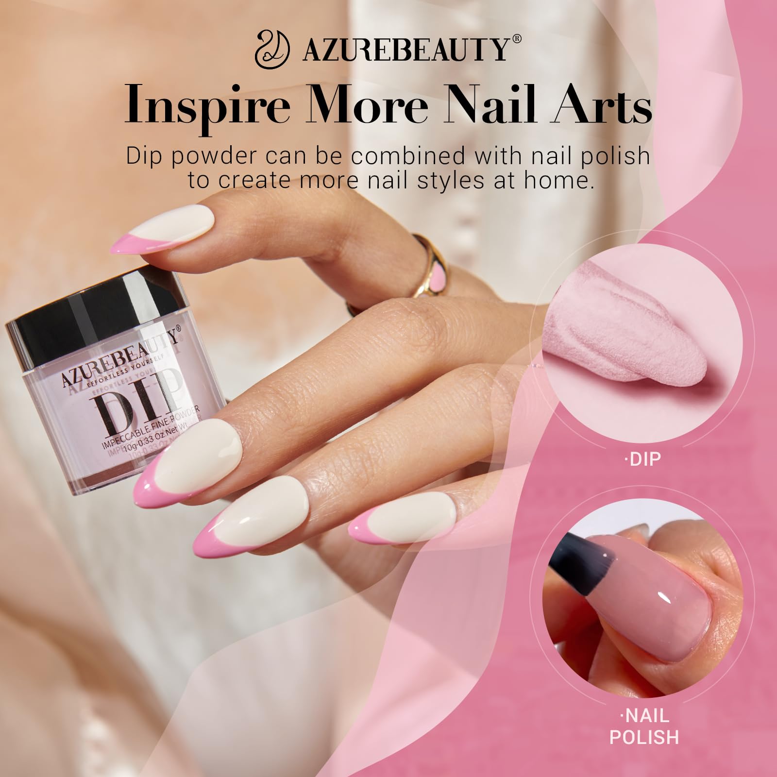 AZUREBEAUTY Dip Powder Nail Kit Starter - Long Lasting 21+ Days Nude Pink Nail Polish Set with High Shine Fast Dry Top Coat for Fragile Nails | DIY Salon-Quality Manicure at Home for Weddings, Parties & Special Occasions
