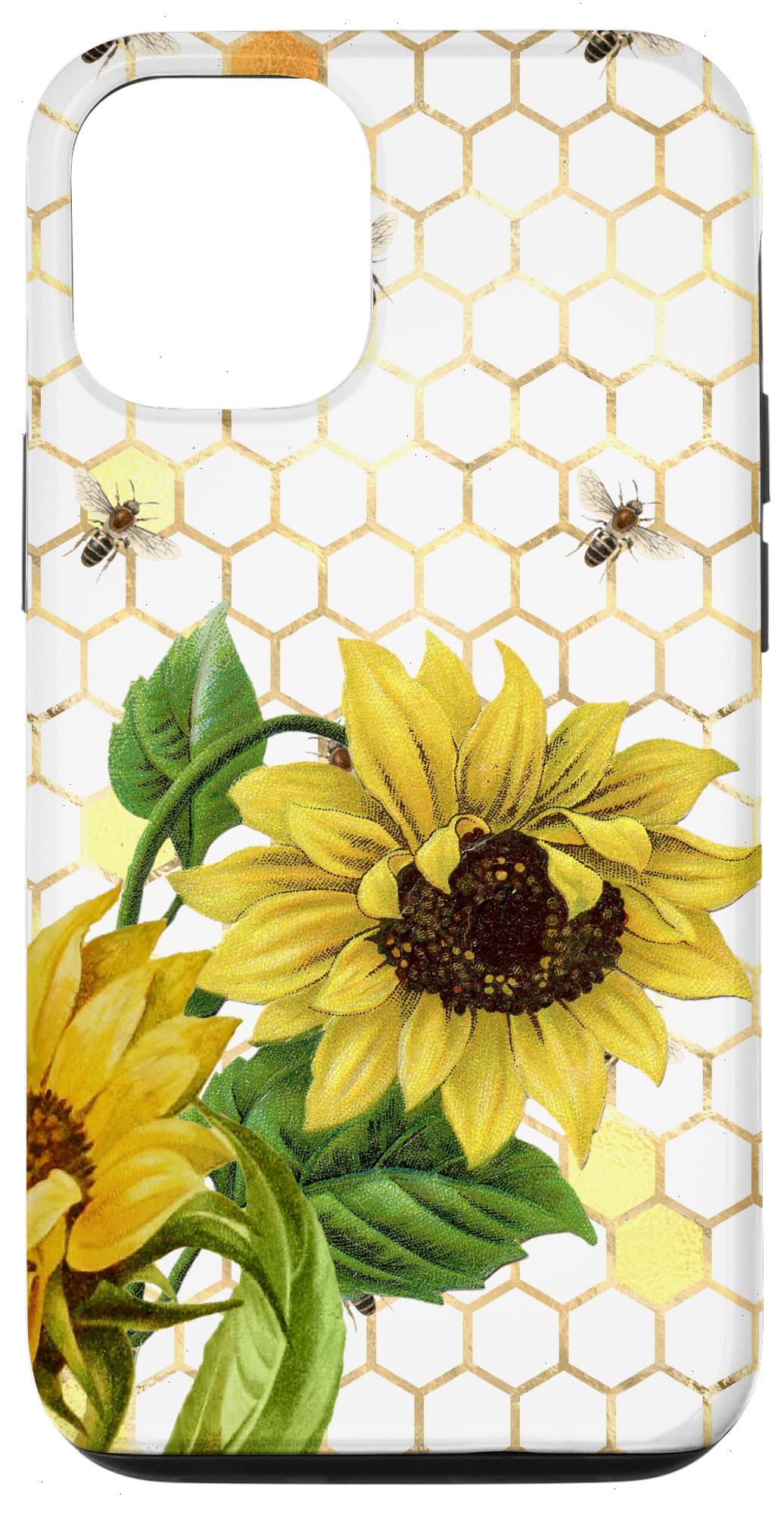 iPhone 12/12 Pro Bumble Bee Sunflower Phone Case - Cute Floral Protective Cover for iPhone 12 & 12 Pro - Perfect for Spring, Summer & Outdoor Activities