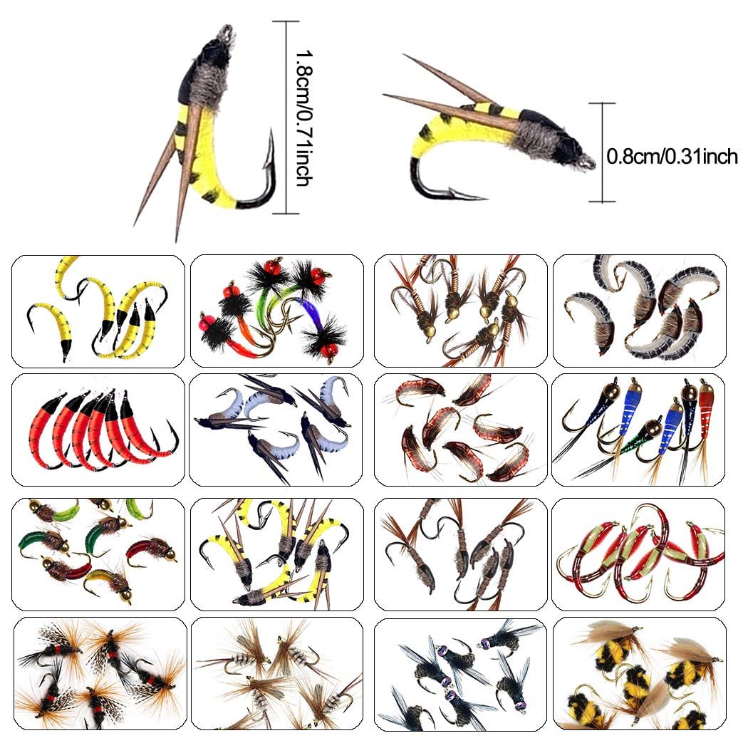 Premium Fly Fishing Flies Kit - 32Pcs to 148Pcs Assortment for Trout, Steelhead, Salmon & Bass | Dry Flies, Wet Flies, Nymphs, Streamers & Maggots | Ideal for Freshwater & Saltwater Fishing Adventures