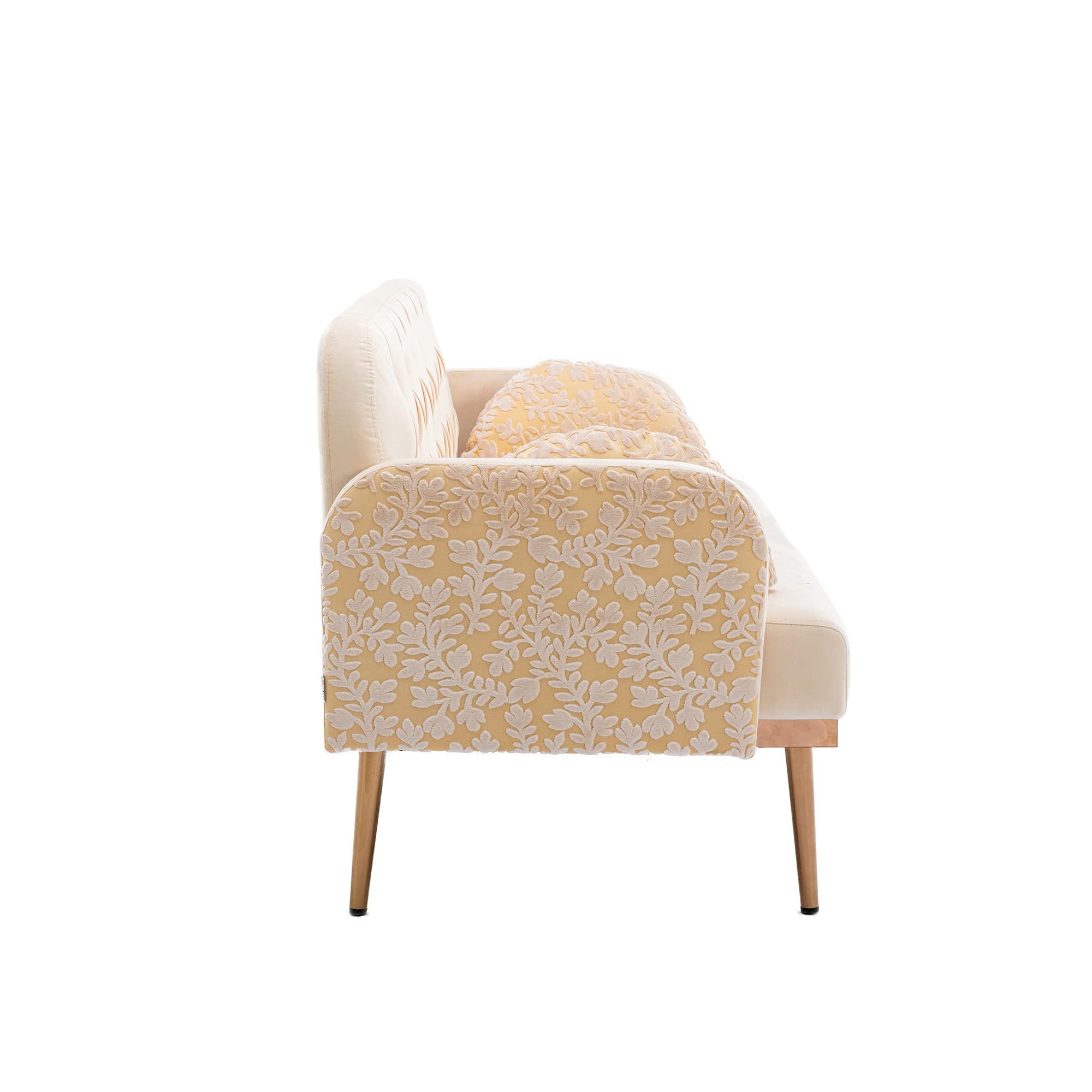 Velvet Loveseat Sofa with Rose Gold Legs & 2 Soft Pillows - Modern Accent Couch for Living Room, Bedroom, Apartment (Beige) | Perfect for Small Spaces, Reading Nook & Cozy Relaxation