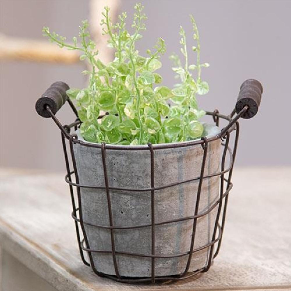 Rustic Metal Wire Basket Planter with Cement Pot - Perfect for Indoor Plants, Home Decor, and Farmhouse Style Gardens
