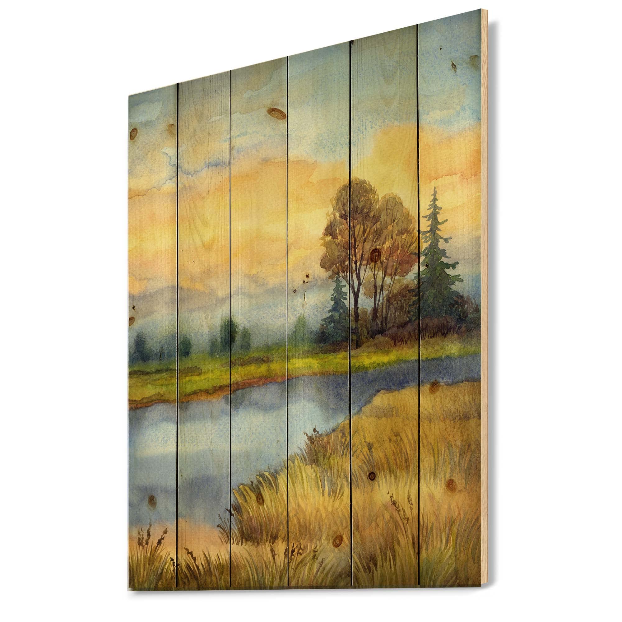 DesignQ Nature-Inspired Lake House Wood Wall Decor - Blue Wood Wall Art with Large Landscape Print on Natural Pine Wood - Perfect for Living Room, Bedroom, or Cabin Decor