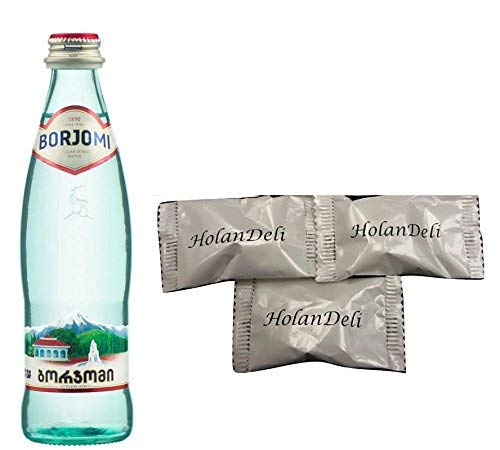 Borjomi Mineral Water 0.5L Glass Bottle (Pack of 12) - Premium Georgian Sparkling Water with Free HolanDeli Chocolate Mints - Perfect for Hydration, Wellness & Gourmet Gifts