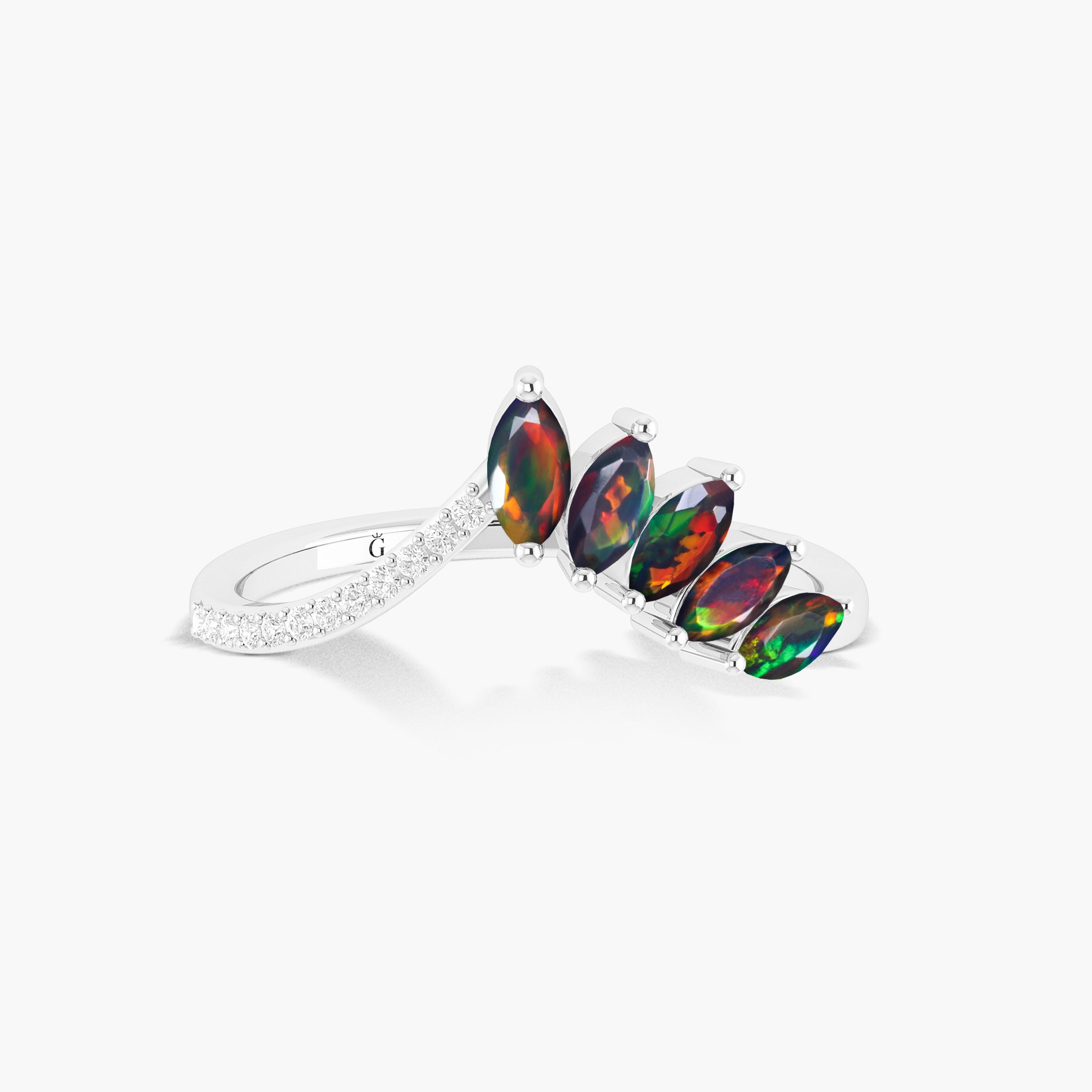 Handcrafted Black Fire Ethiopian Opal Marquise Shape Ring for Women - Elegant Jewelry Gift for Wedding, Anniversary & Special Occasions