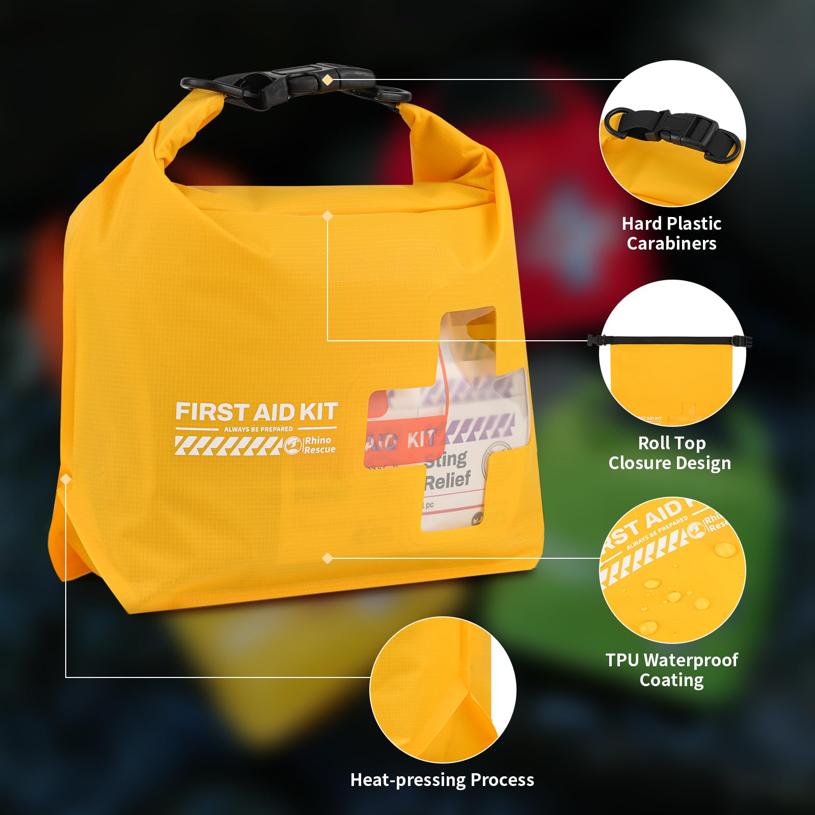 RHINO RESCUE Waterproof First Aid Kit | Lightweight Emergency Dry Bag for Boating, Kayaking, Swimming & Camping | FSA/HSA Eligible Survival Supplies | Perfect for Outdoor Adventures & Emergency Preparedness (Green)