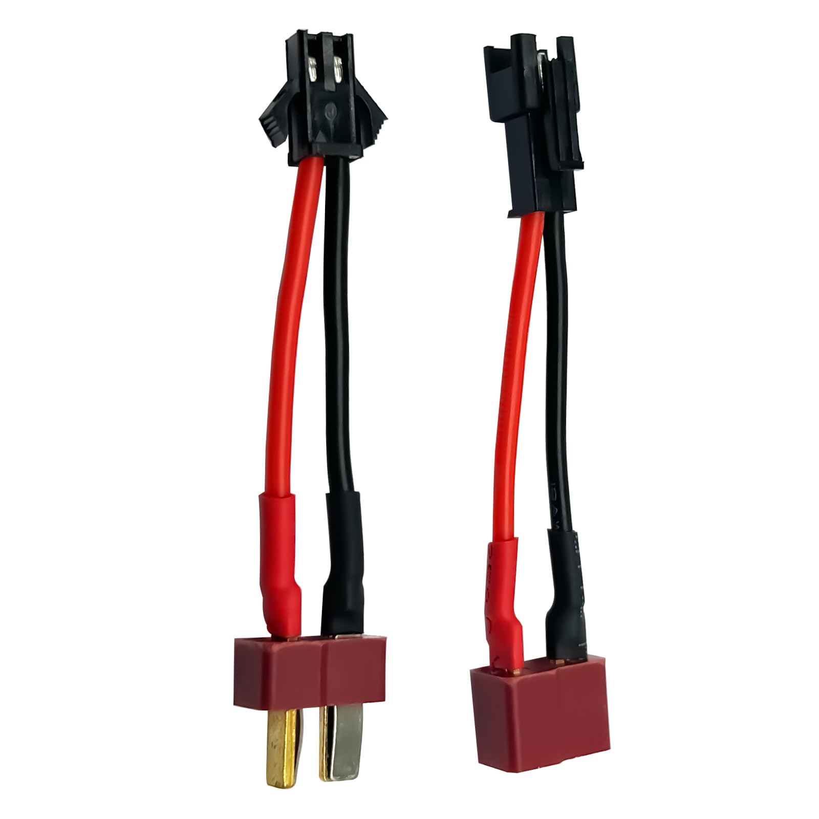 2 Pairs SM-2P to T Plug Adapter Connector - Male & Female with 18AWG 5CM Silicone Wire - Compatible with RC Cars, Drones, Boats - For Lipo & Li-ion Battery Connections - Perfect for DIY Electronics & Power Supply Projects