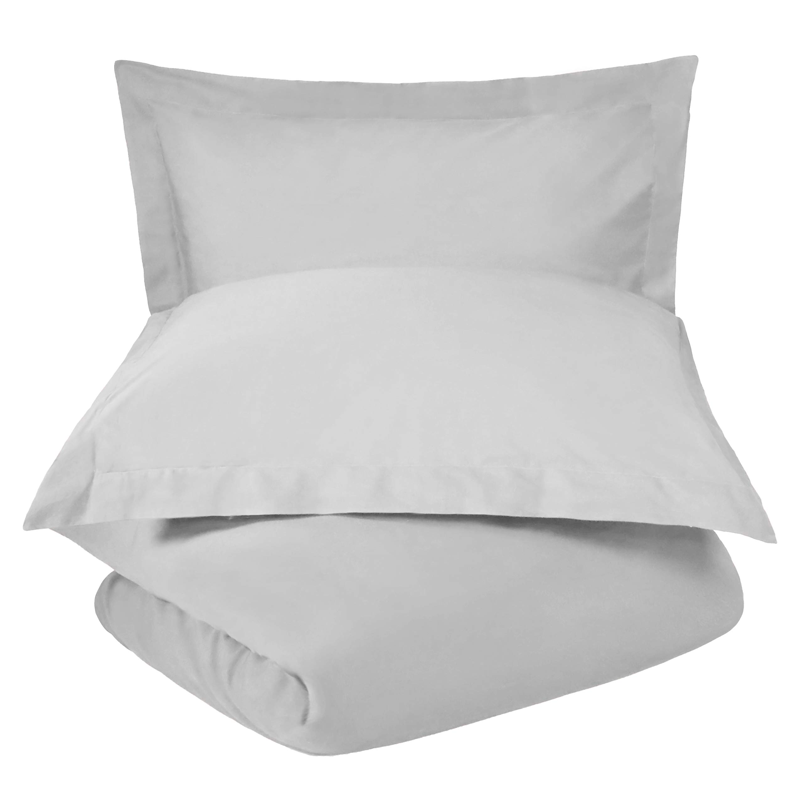 BLUENILEMILLS 300-Thread Count Breathable Cotton Percale 3-Piece Duvet Cover Set with Pillow Shams - King/Cal King Size, Platinum - Luxury Bedding for Hotels, Guest Rooms & Master Bedrooms
