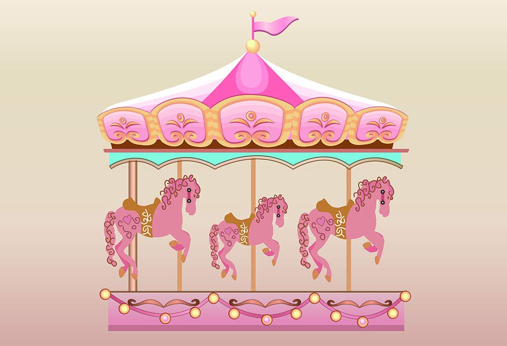 7x5ft Pink Carousel Backdrop for Baby Shower & Girls Birthday Party - Premium Photography Background for Photo Booth, Cake Smash, First Birthday, and Social Media Photos - W-2260