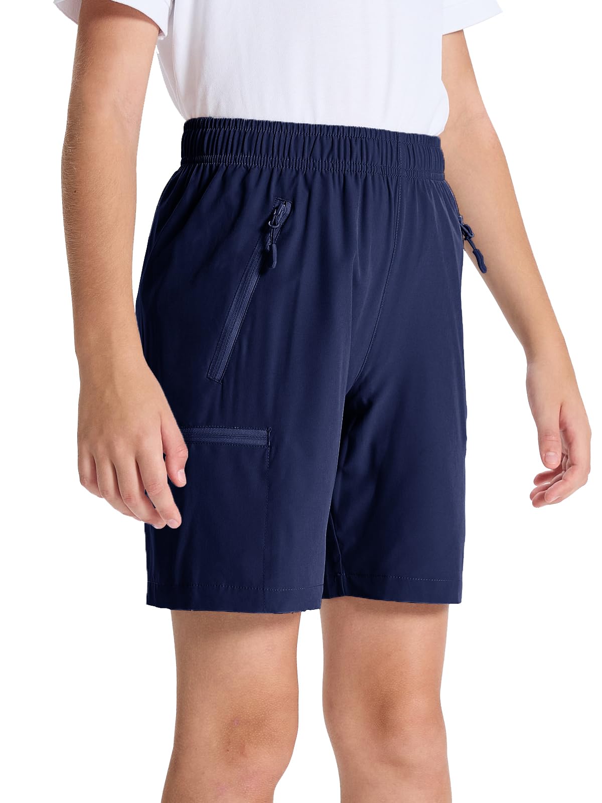 DEVOROPA Youth Boys Hiking Cargo Shorts - Lightweight Quick-Dry Athletic Running Shorts with Water-Resistant Zip Pockets for Outdoor Workouts, Camping & Summer Activities