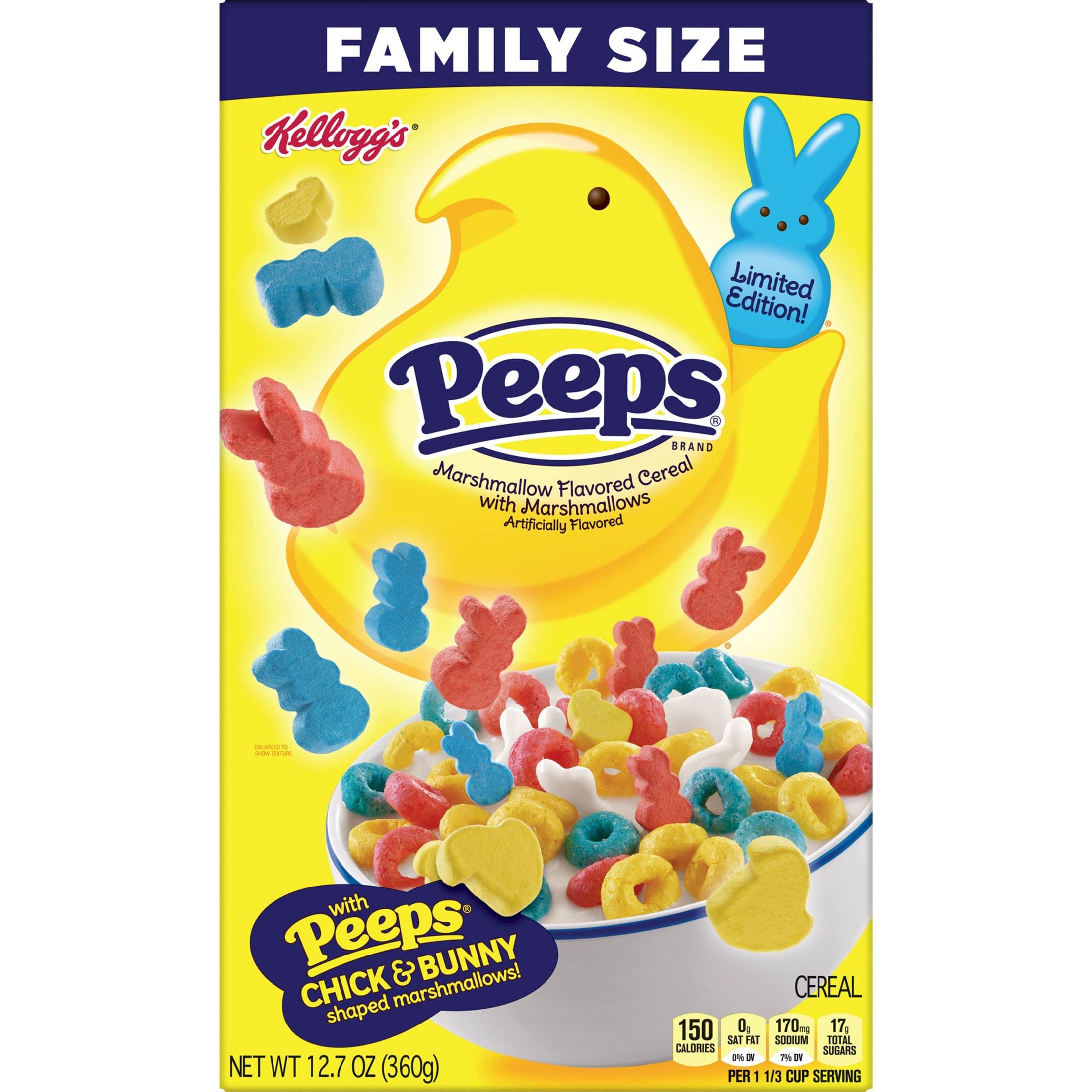 Peeps Breakfast Cereal with Marshmallows - Family Size 12.7oz Box | 8 Vitamins & Minerals | Kids Easter Snacks & Holiday Treats | Perfect for School Lunches, After-School Snacks and Easter Basket Fillers