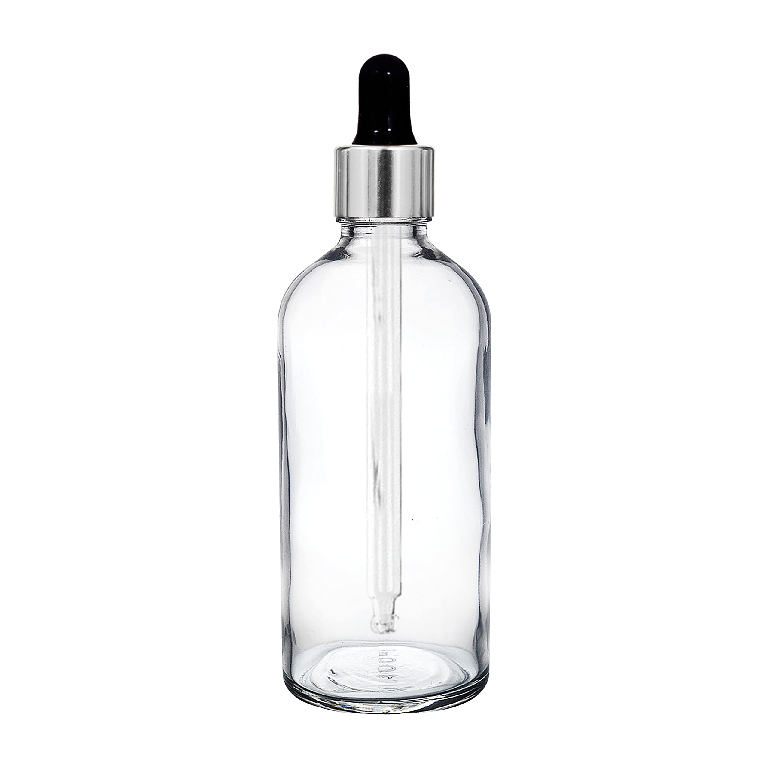 NSB Herbals 100ml Clear Round Empty Glass Bottle with Glass Dropper & Silver Ring - Refillable Essential Oil Bottle, Perfume Dropper Bottle - Perfect for DIY Essential Oils, Aromatherapy, Perfume Making & Liquid Storage