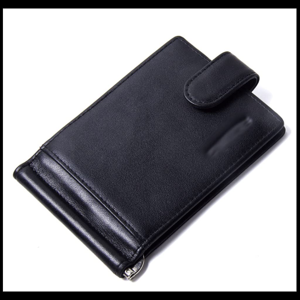 YHUA Genuine Cow Leather Money Clip Wallet for Men - Slim Vintage Card Holder & Cash Clip (Black) - Perfect for Business, Travel, and Everyday Carry