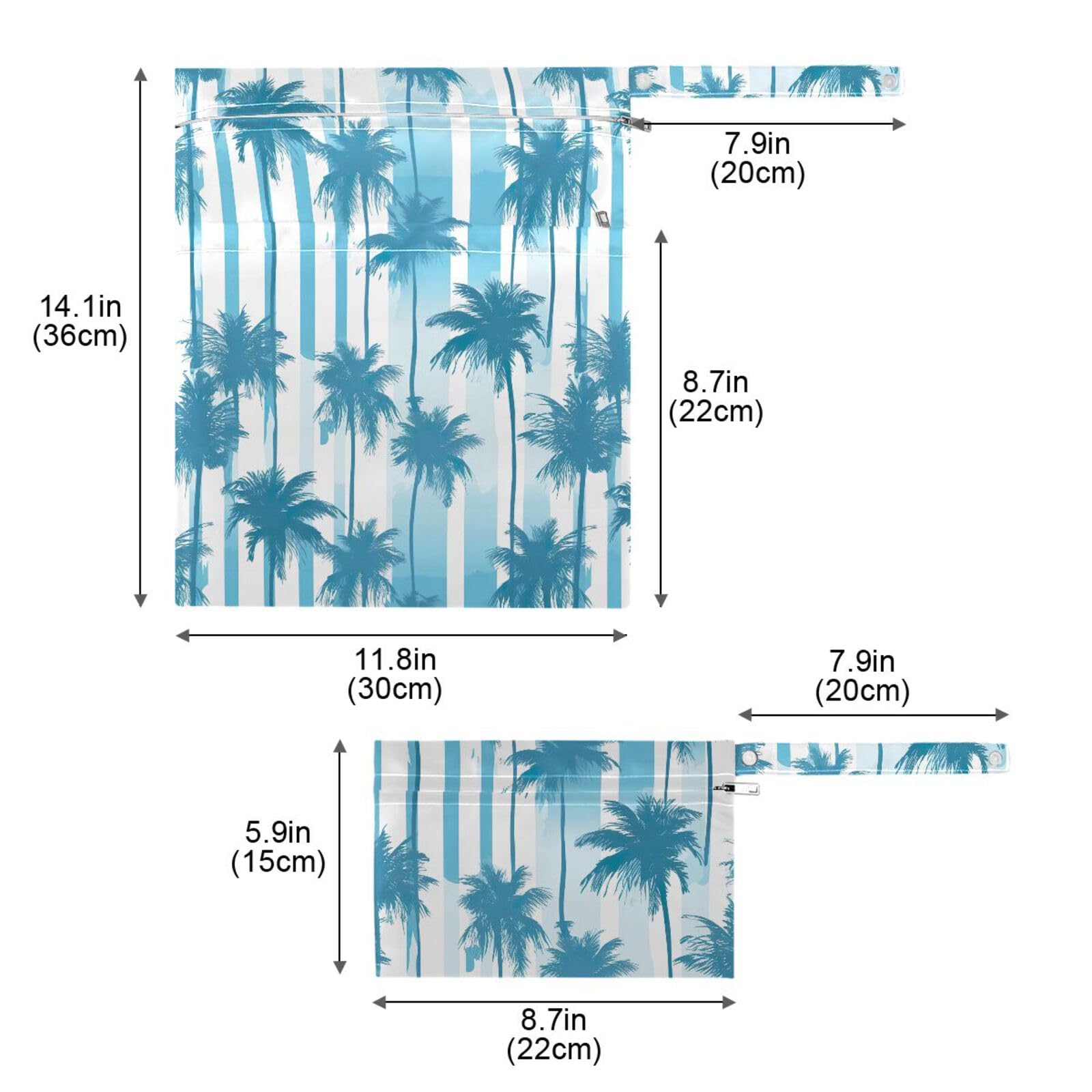 Waterproof Wet Dry Bag Set of 2 - Tropical Palm Print Diaper Pouch for Beach, Gym, Travel & Swimming | Reusable Storage for Baby Essentials, Swimsuits & Wet Clothes