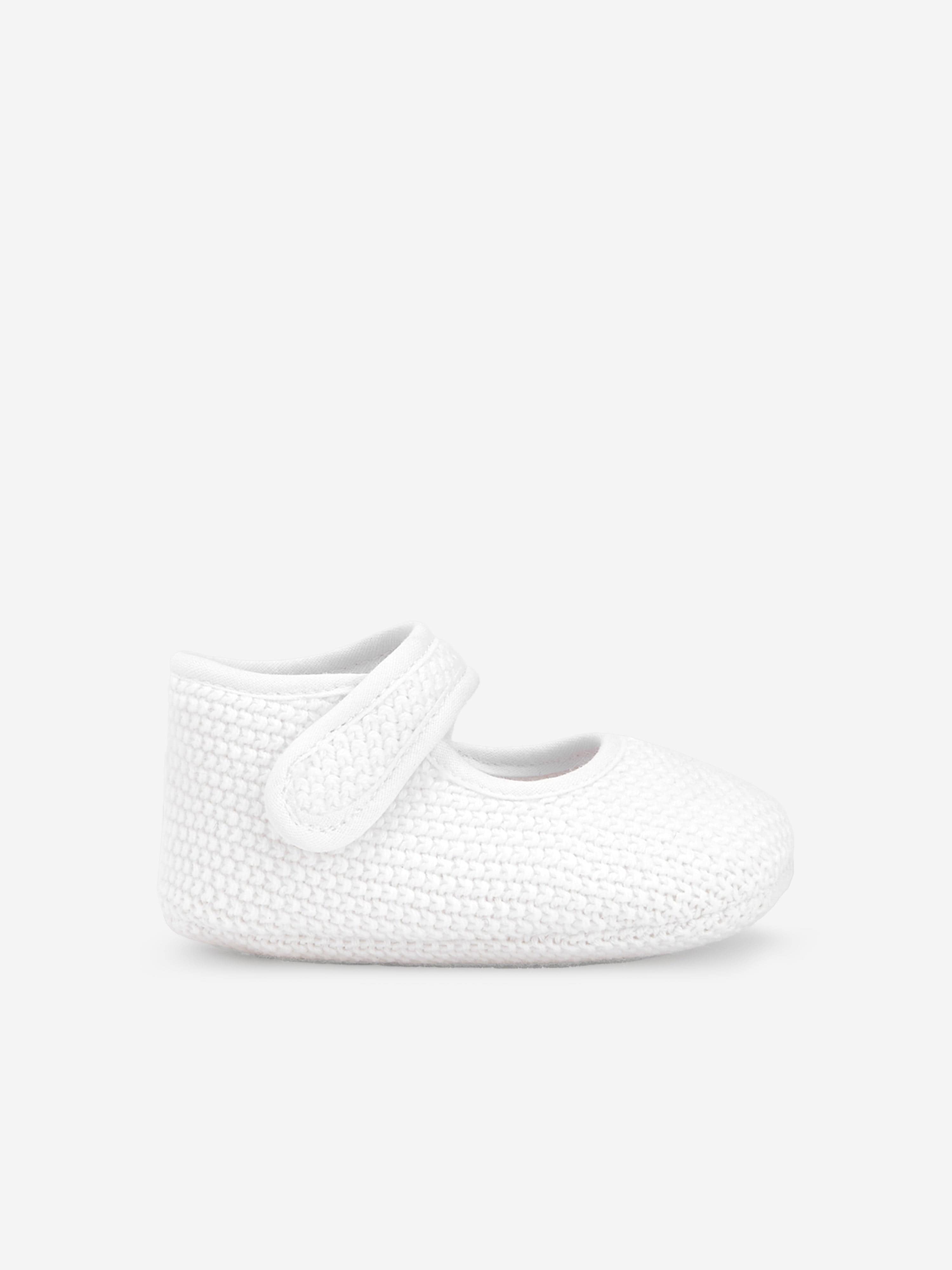Baby Girls Cotton Knit Pre-Walker Shoes in White - Soft First Walking Shoes for Infants & Toddlers - Perfect for Indoor Play, First Steps, and Special Occasions