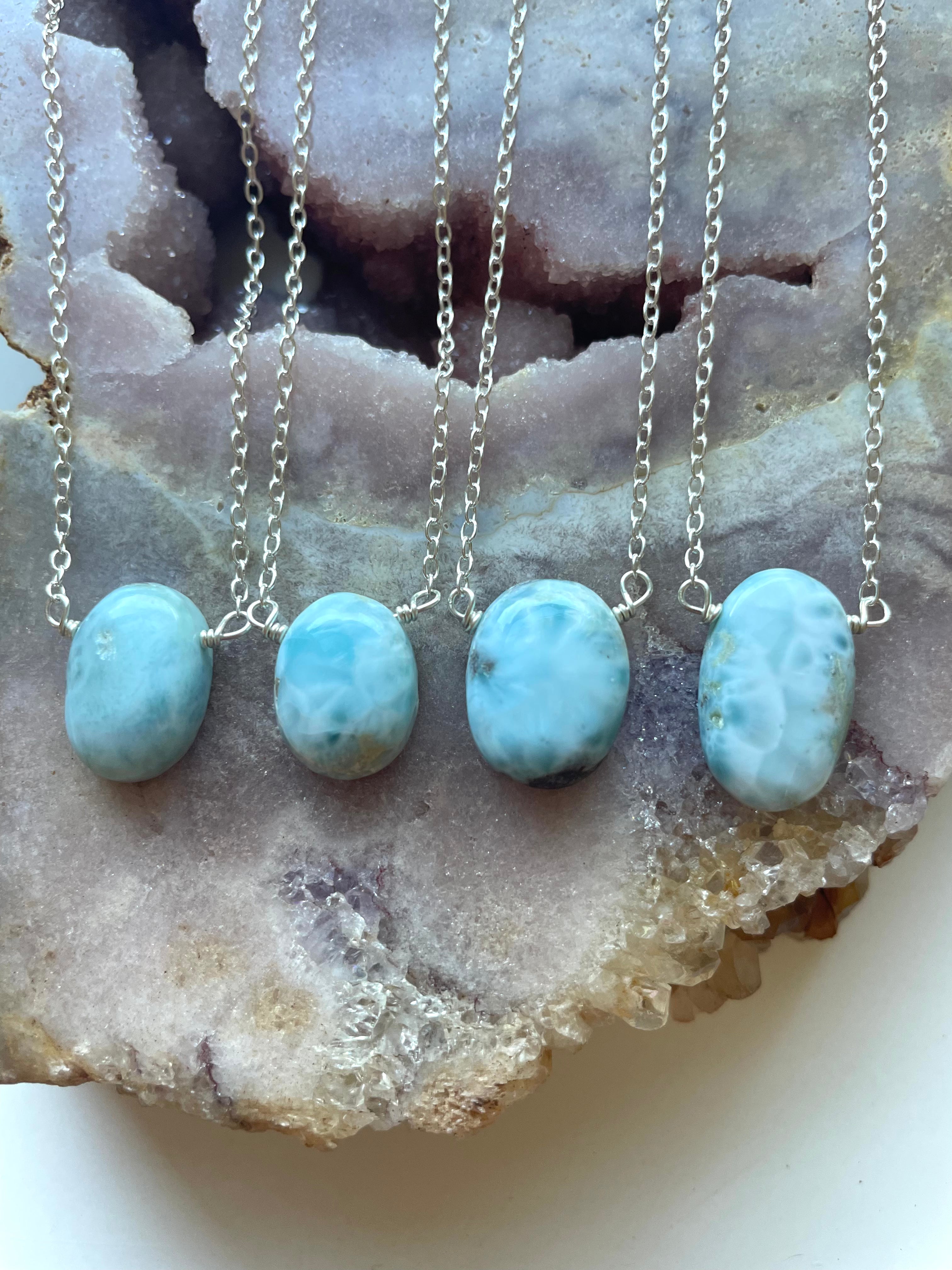 Larimar Necklace - Sterling Silver or Gold Filled Pendant Jewelry for Women - Perfect for Beach Vacations, Weddings & Everyday Wear
