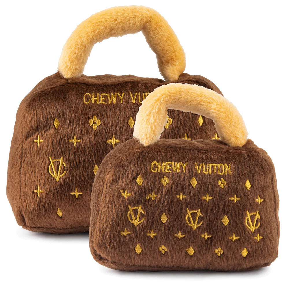 Louis Vuitton Inspired Brown Chewy Purse Dog Toy - Durable Puppy Teething Toy for Small & Medium Dogs - Perfect for Playtime & Anxiety Relief
