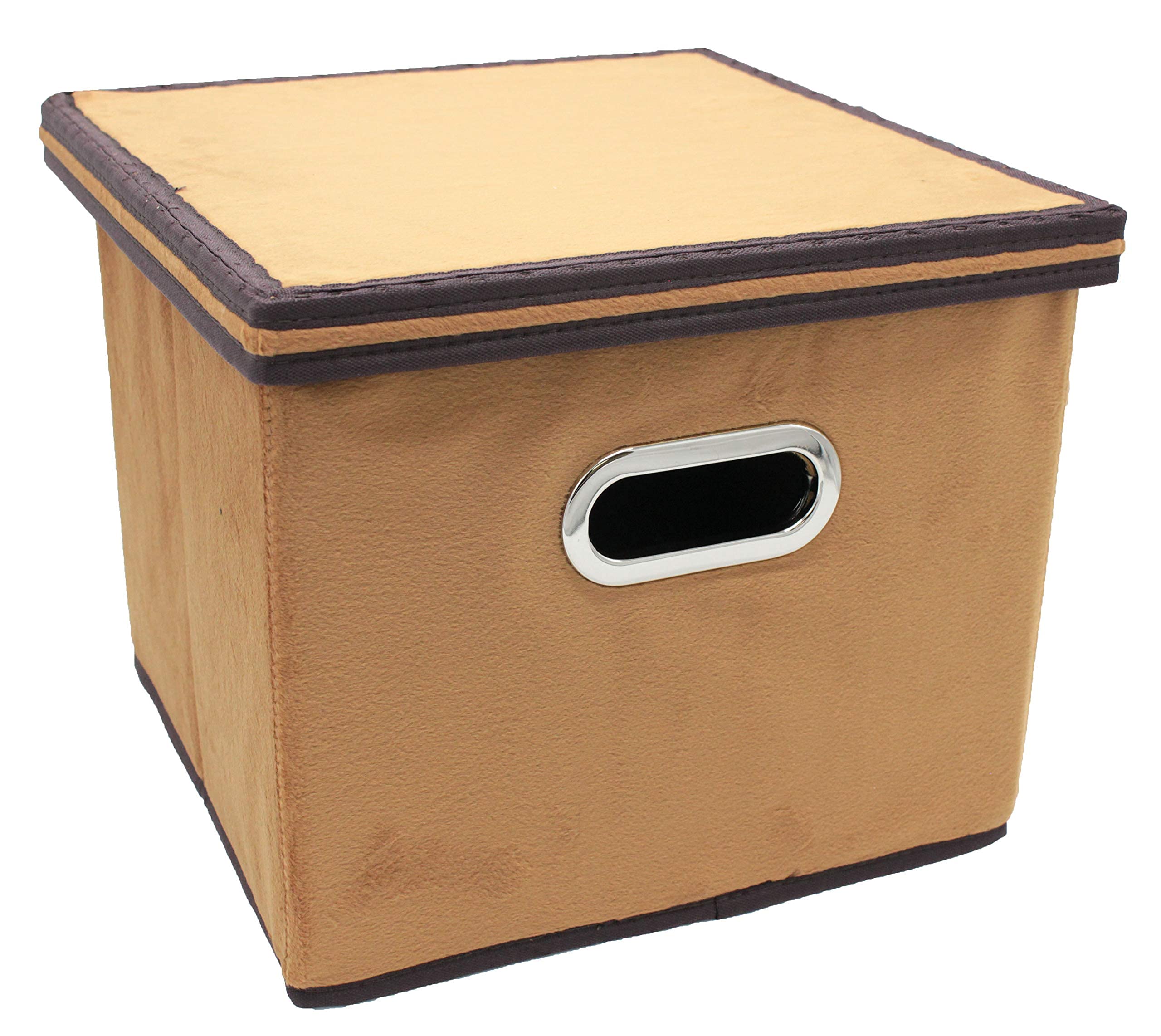 Brown Velvet Fabric Foldable File Cabinet Storage Box - 2 Pack Letter Size Hanging File Organizer with Lid for Home Office Organization & Document Storage
